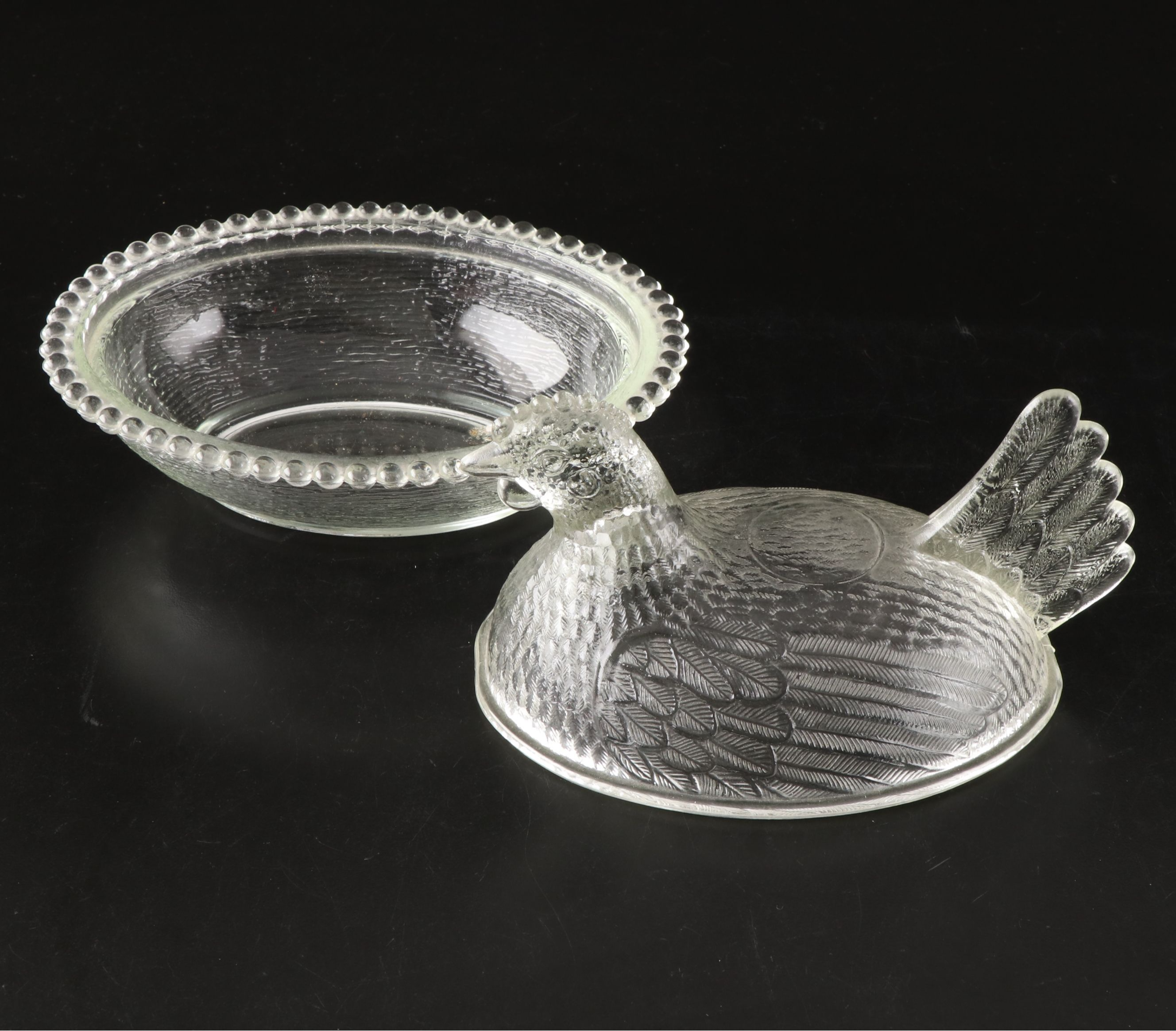 Indiana Glass "Hen on Nest" with L. E. Smith Bunny Pressed Glass Candy Dishes