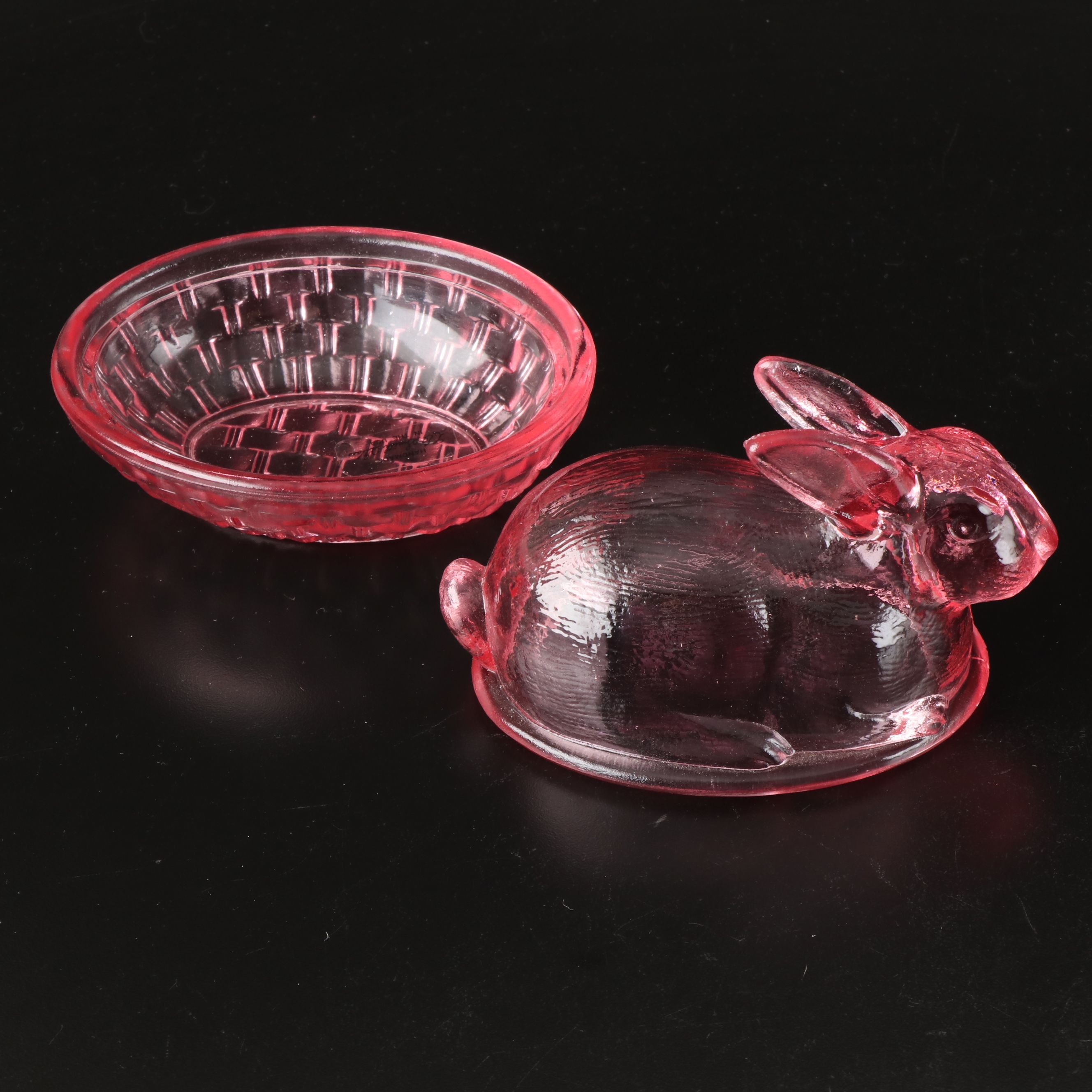 Indiana Glass "Hen on Nest" with L. E. Smith Bunny Pressed Glass Candy Dishes