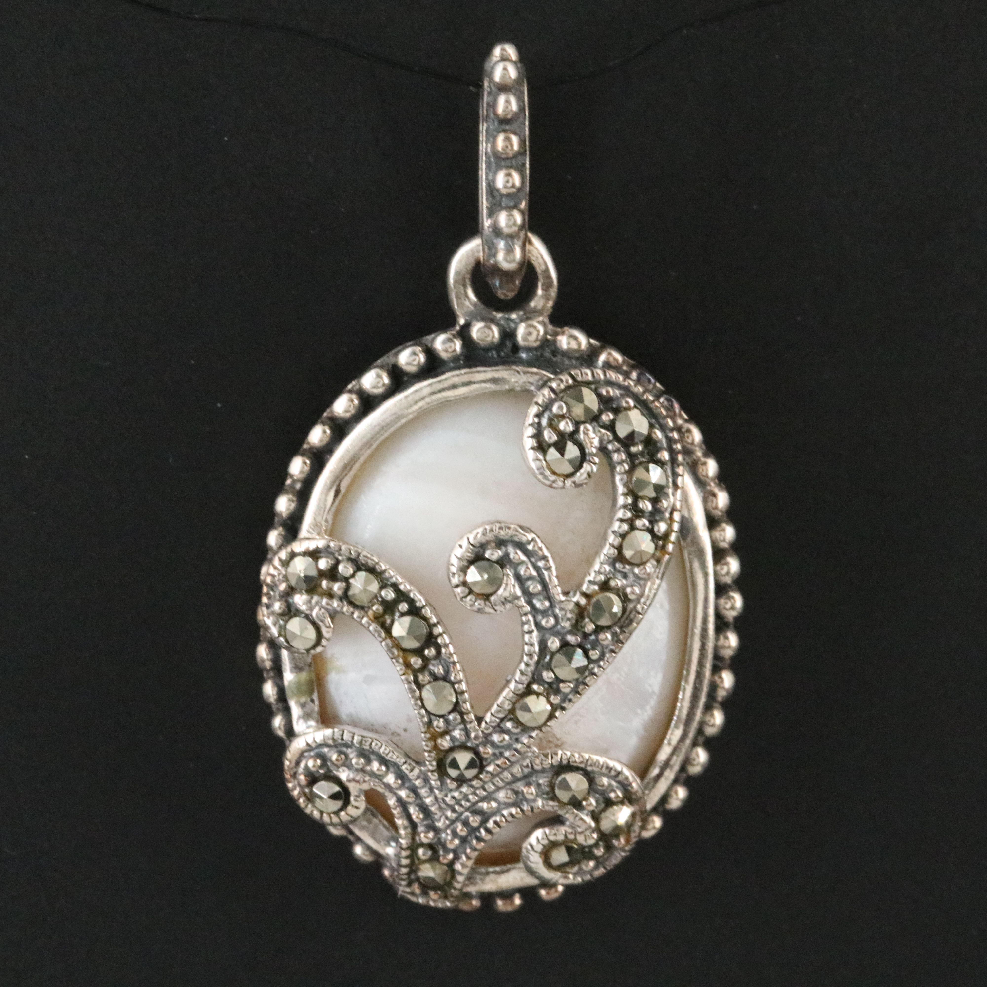 Sterling Mother of Pearl and Marcasite Pendant
