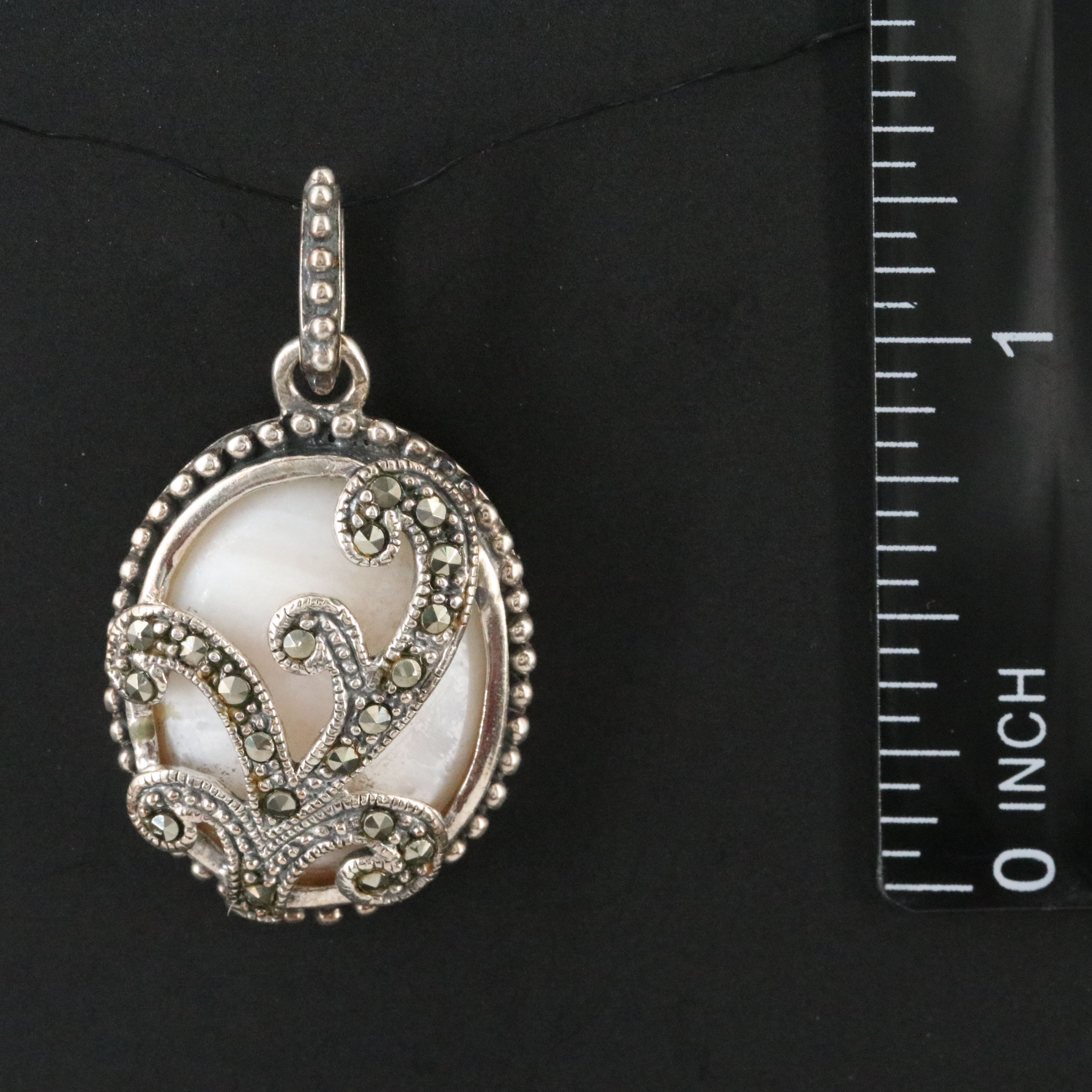 Sterling Mother of Pearl and Marcasite Pendant