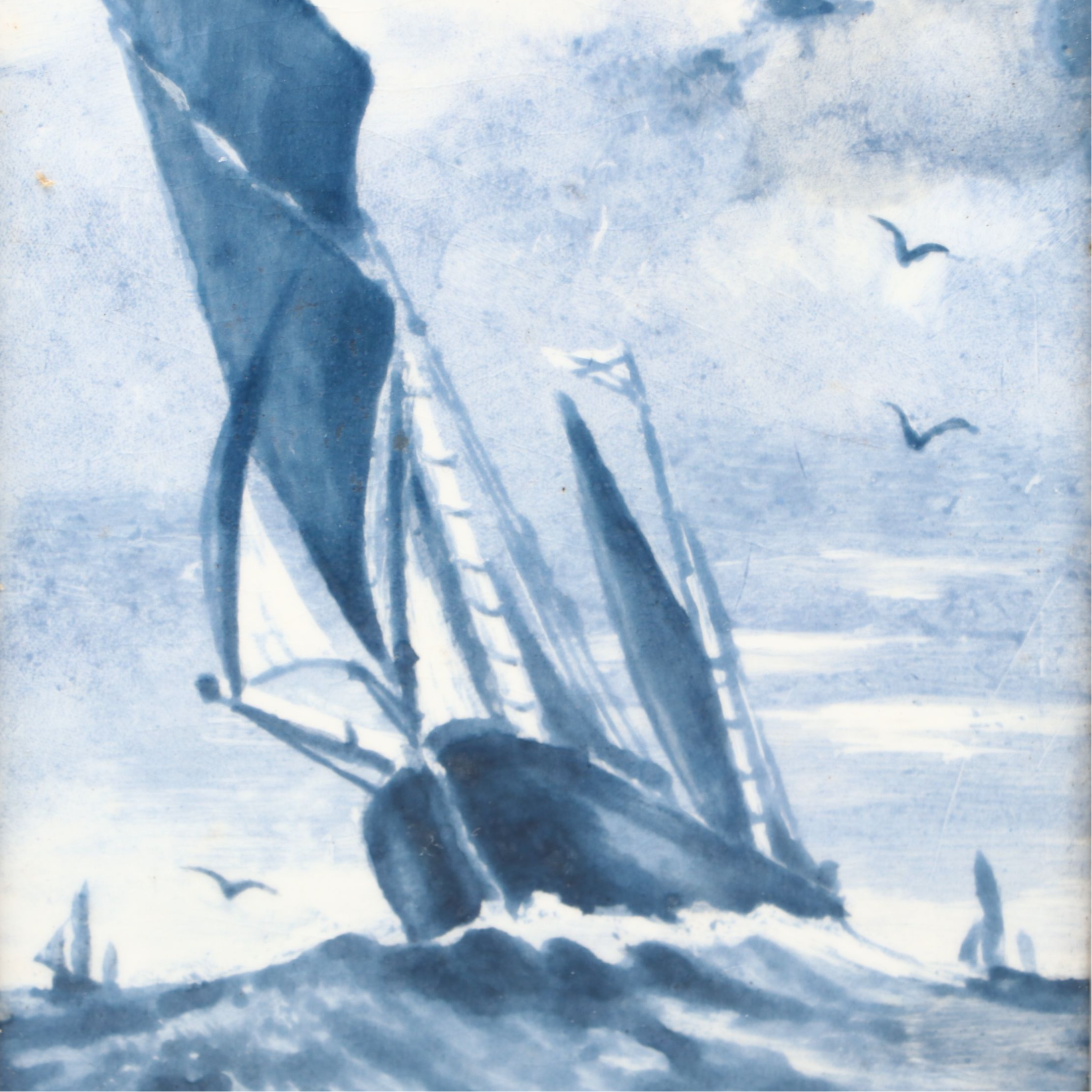 Portuguese Braganza Hand-Painted Maritime Ceramic Tile