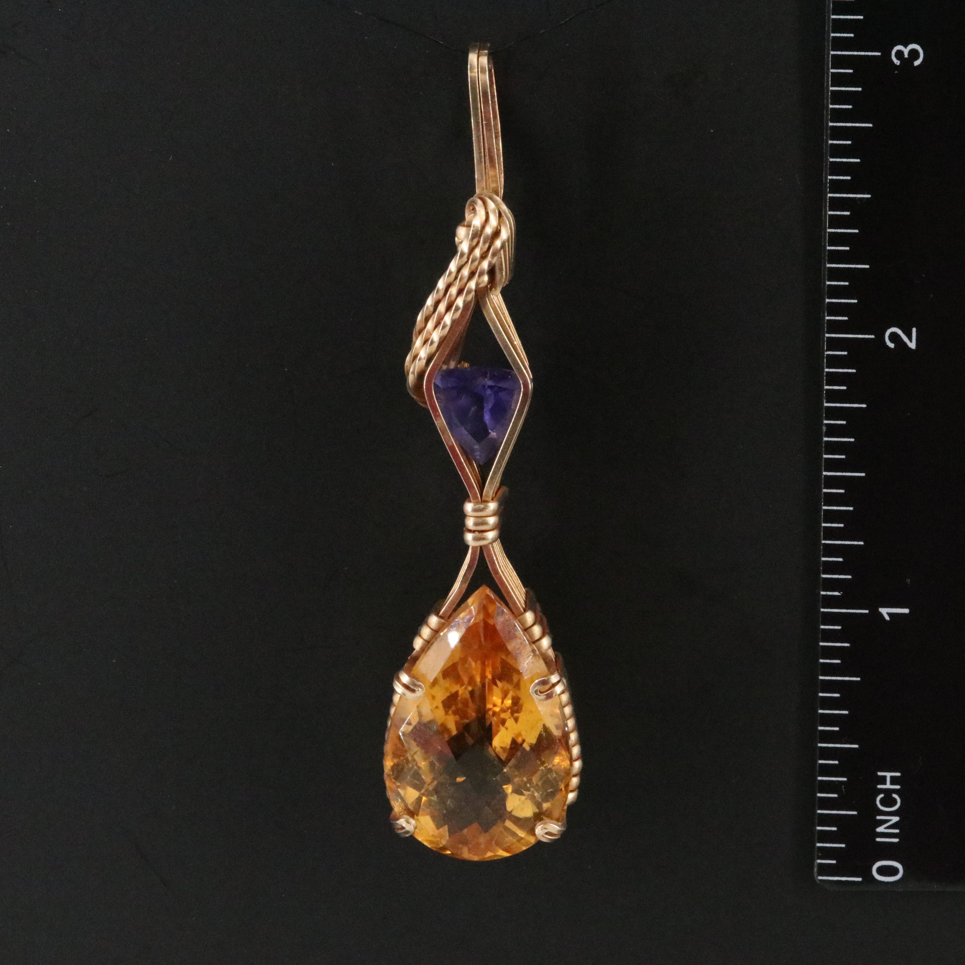 Citrine and Glass Wire Wrap Pendant