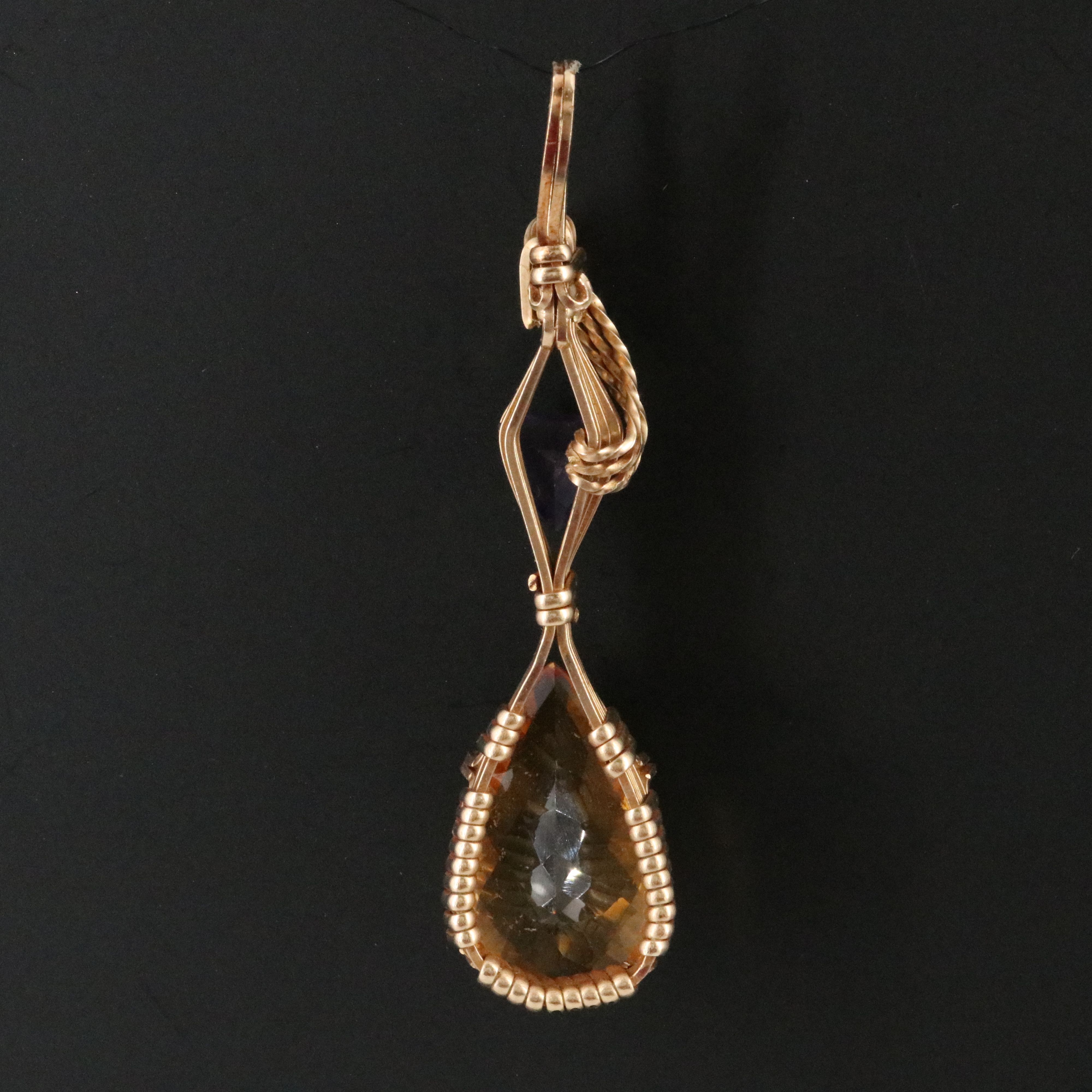 Citrine and Glass Wire Wrap Pendant