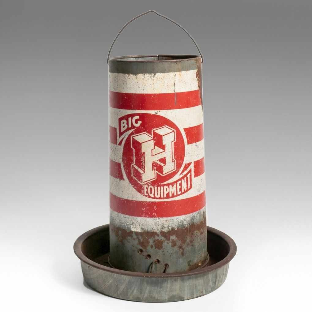 Big H Equipment Polychrome Metal Chicken Feeder, Vintage