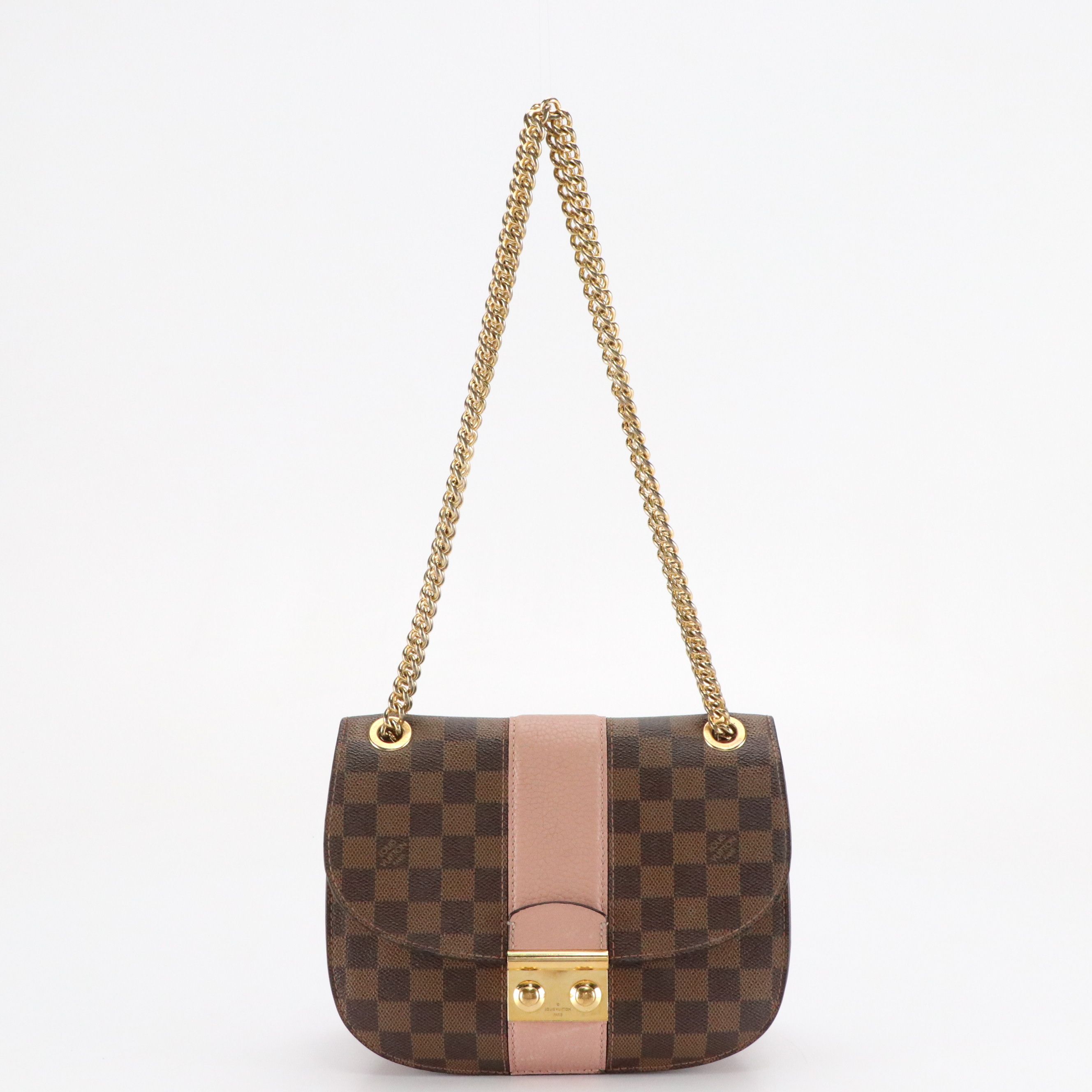 Louis Vuitton Wight Chain Shoulder Bag in Damier Ebene Canvas & Pink Leather