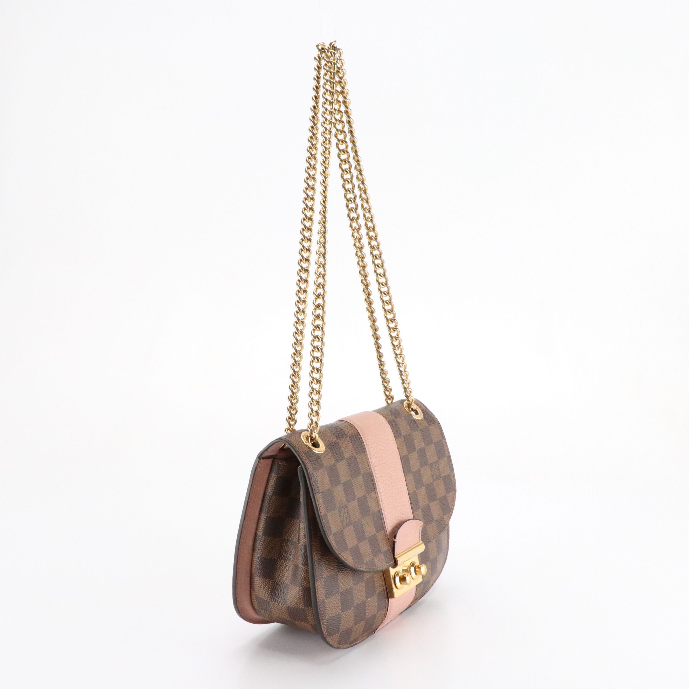 Louis Vuitton Wight Chain Shoulder Bag in Damier Ebene Canvas & Pink Leather