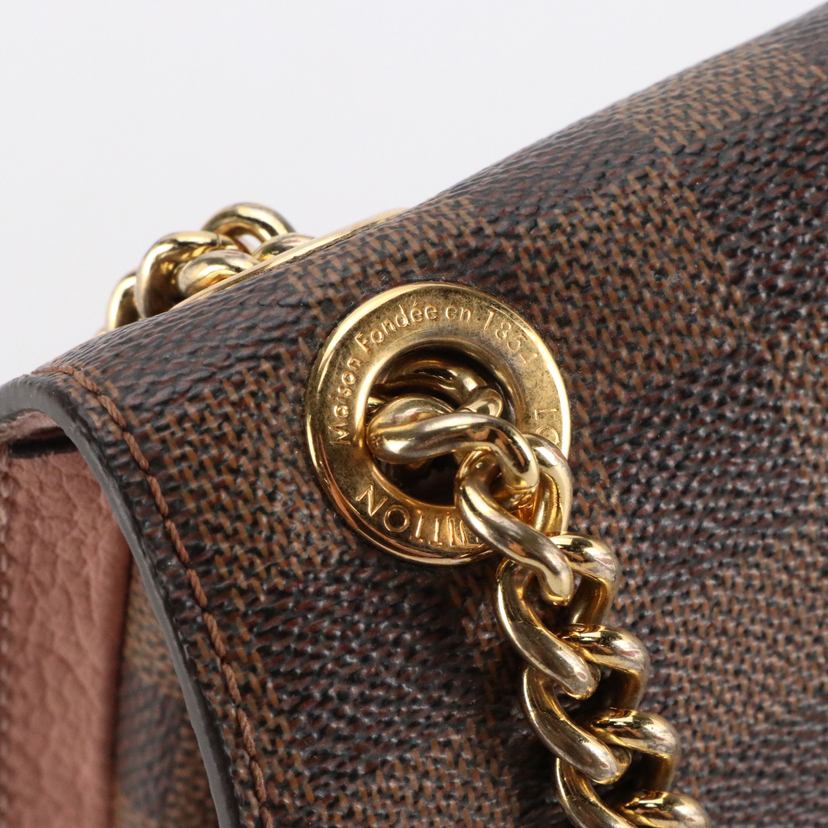 Louis Vuitton Wight Chain Shoulder Bag in Damier Ebene Canvas & Pink Leather
