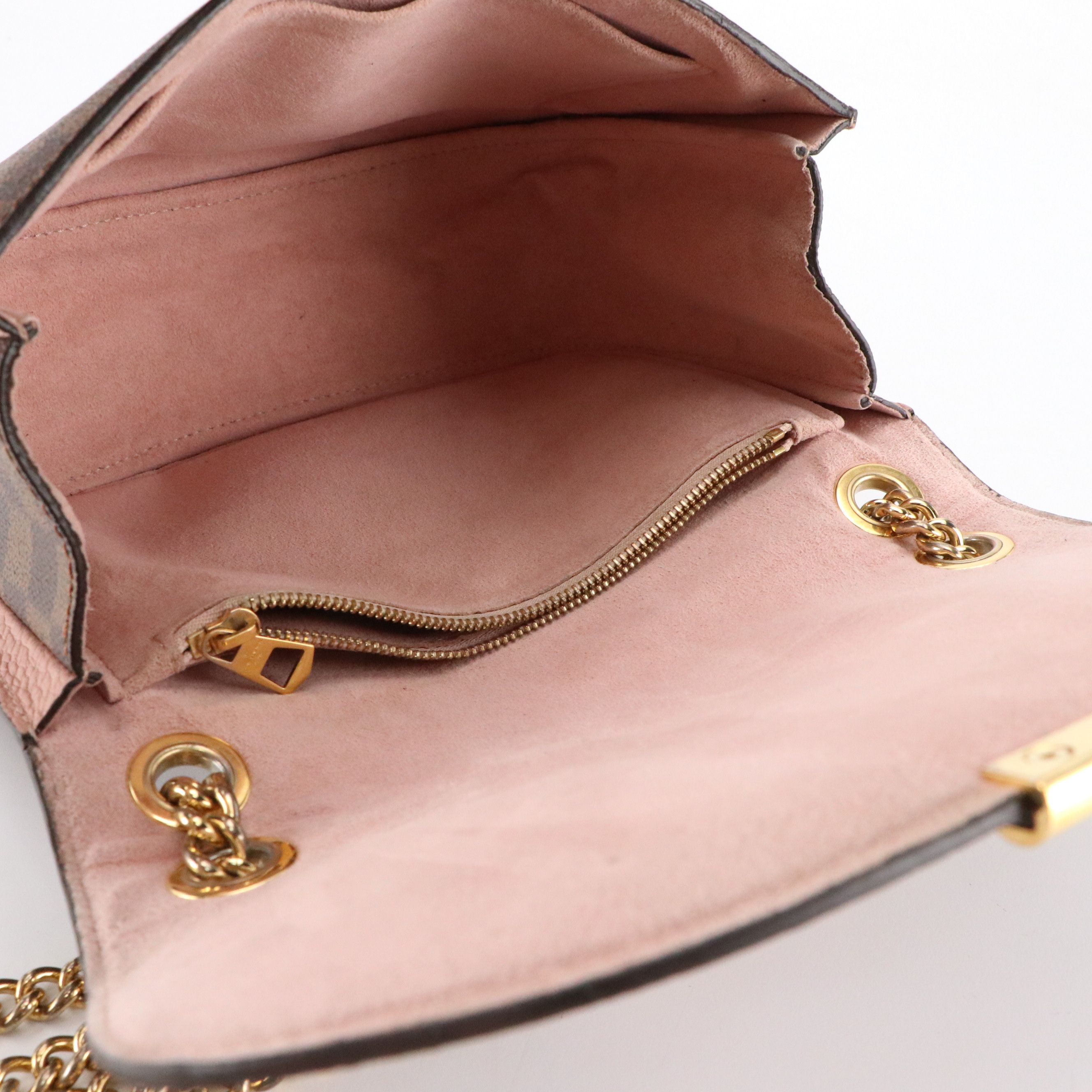 Louis Vuitton Wight Chain Shoulder Bag in Damier Ebene Canvas & Pink Leather