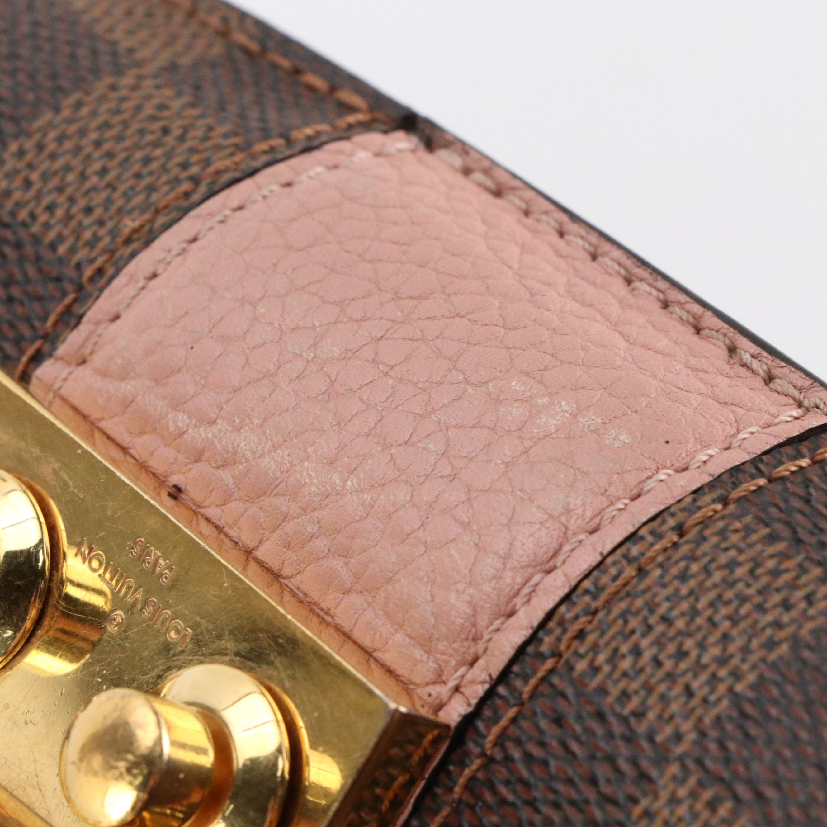Louis Vuitton Wight Chain Shoulder Bag in Damier Ebene Canvas & Pink Leather