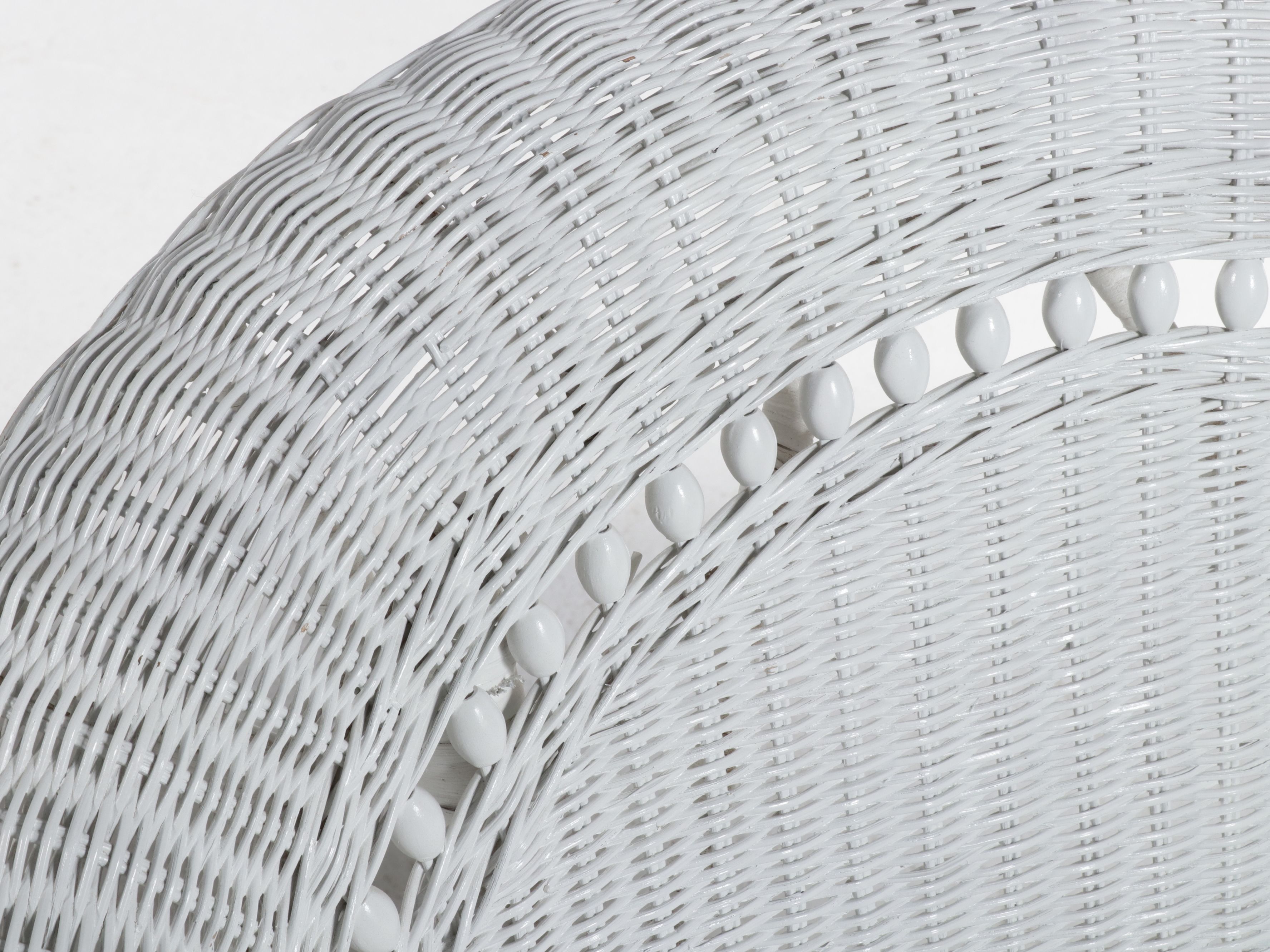 White Painted Wicker Armchair and End Tables