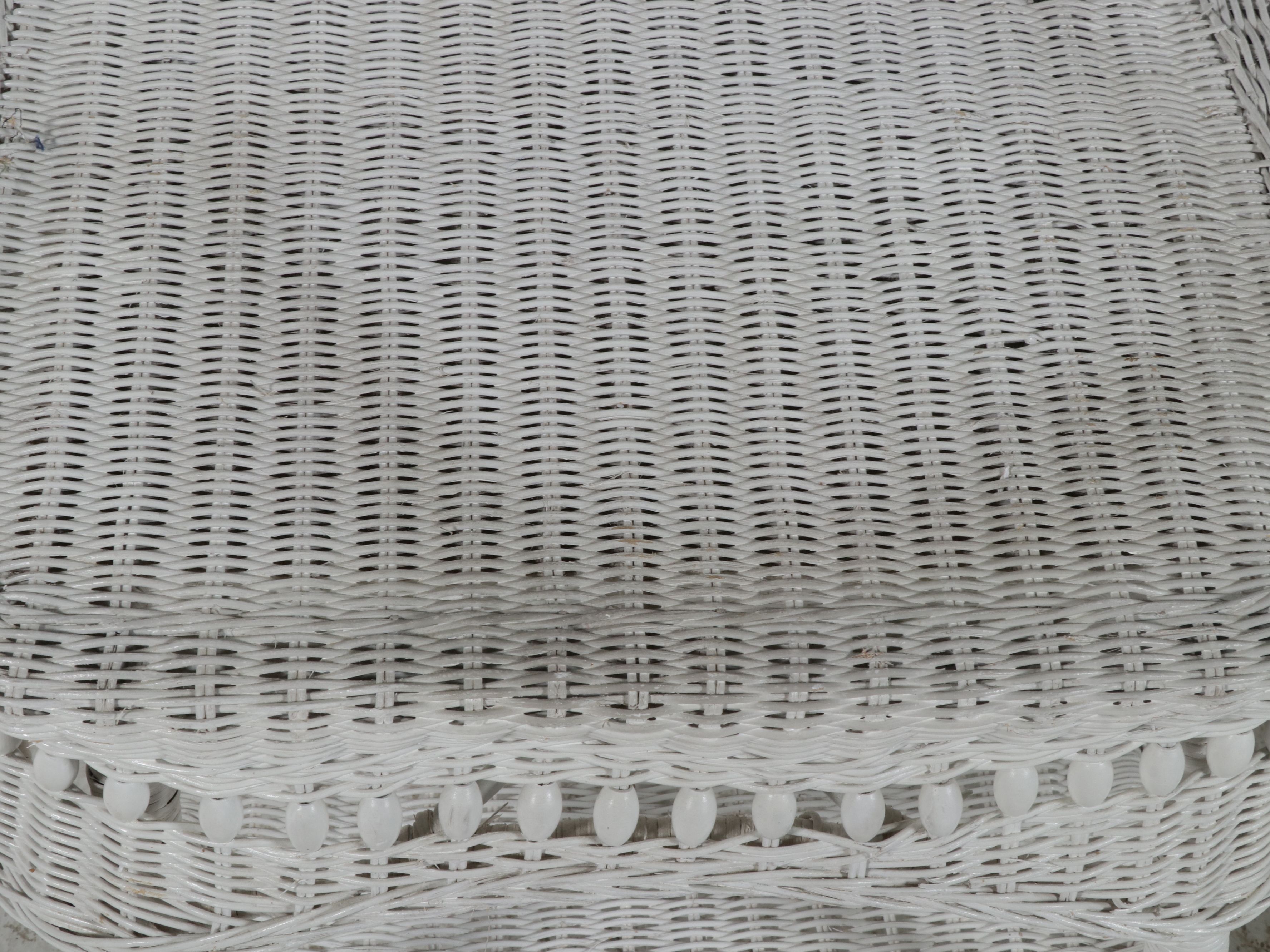 White Painted Wicker Armchair and End Tables