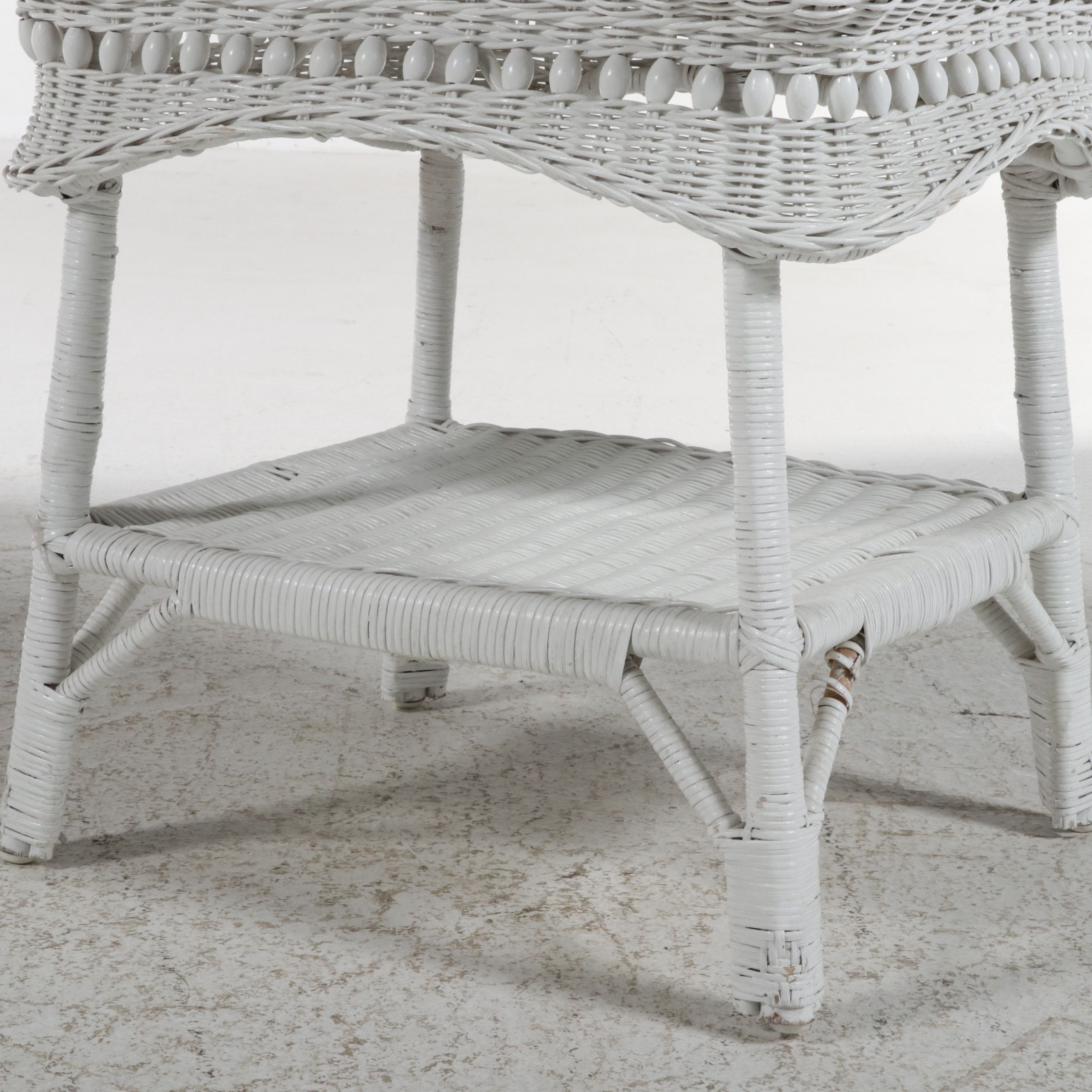 White Painted Wicker Armchair and End Tables