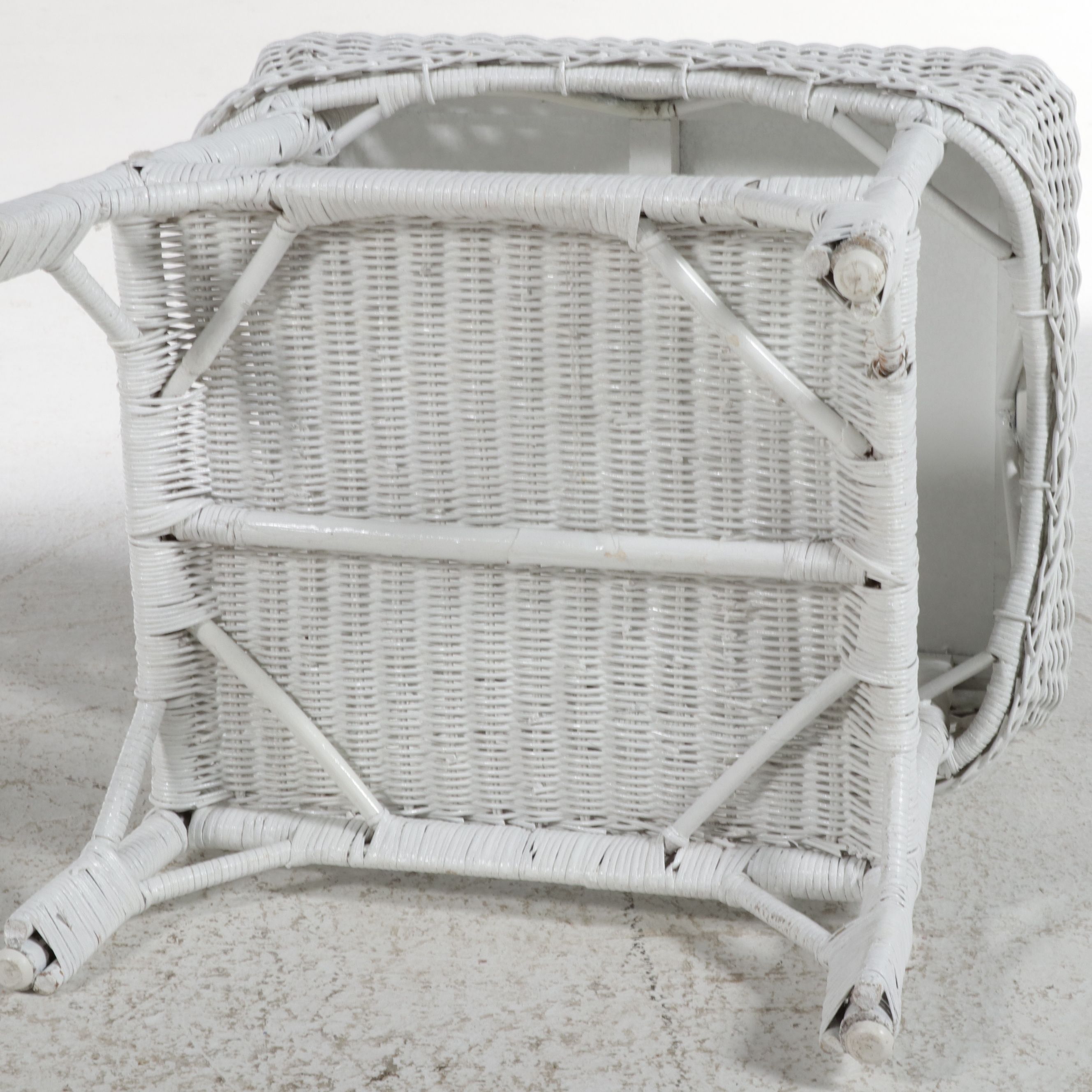 White Painted Wicker Armchair and End Tables