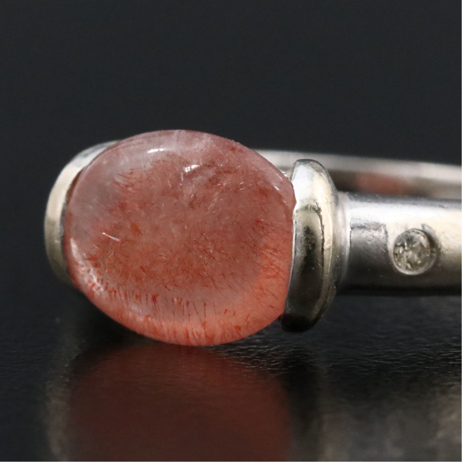 14K Sunstone and Diamond Ring