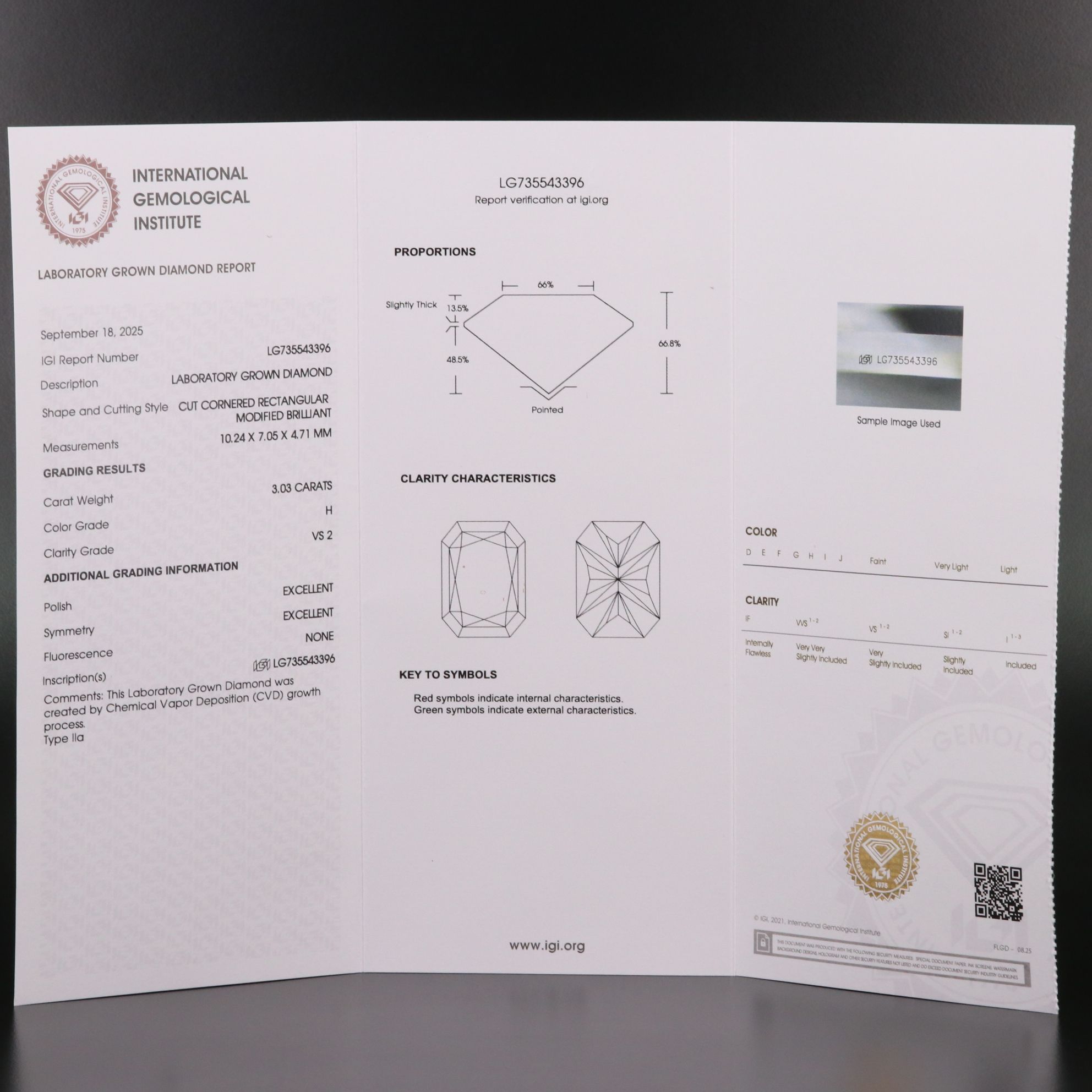 Loose 3.03 CT Lab Grown Diamond with IGI Report