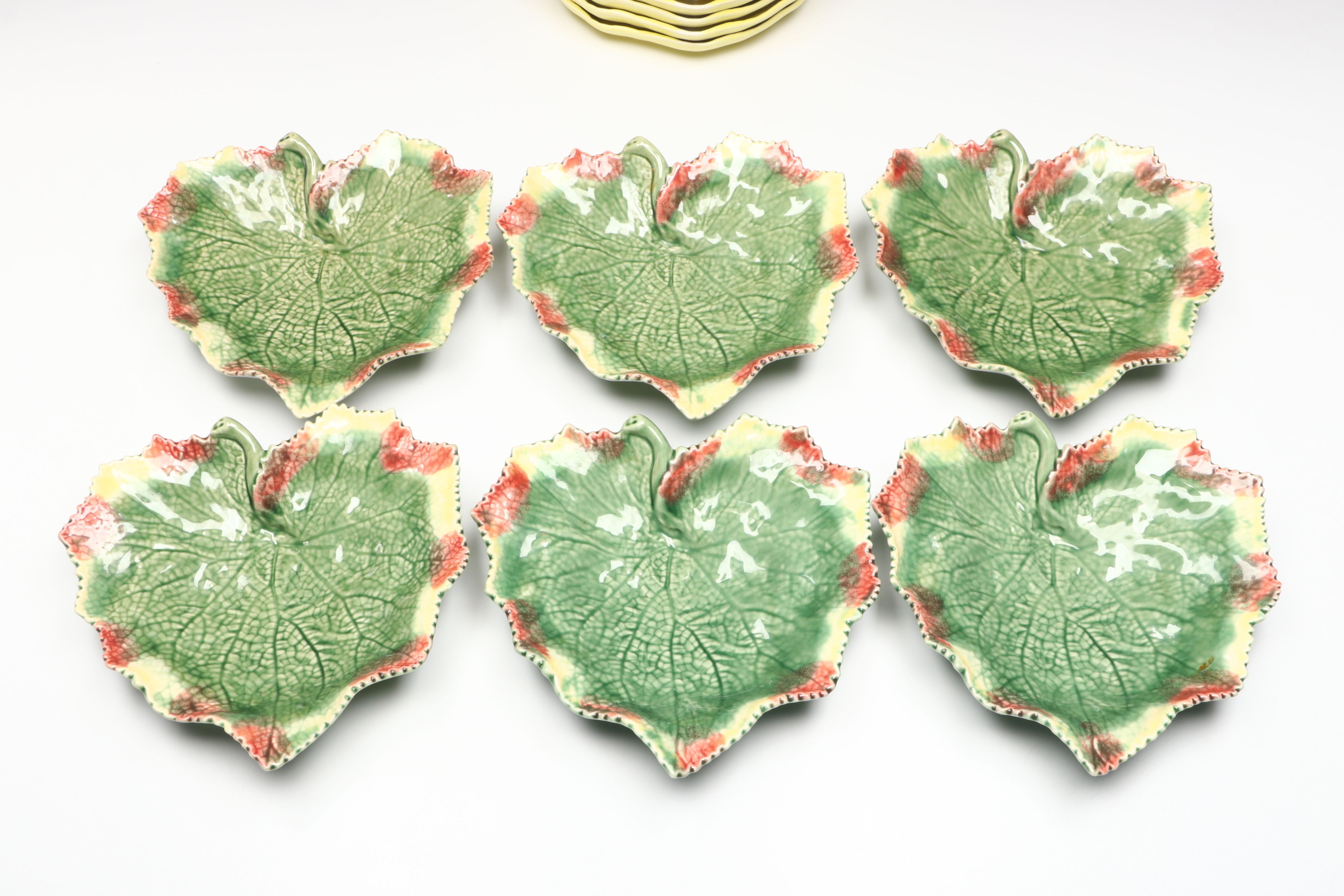 Bordallo Pinheiro and Secla Majolica Hand-Painted Leaf Plates