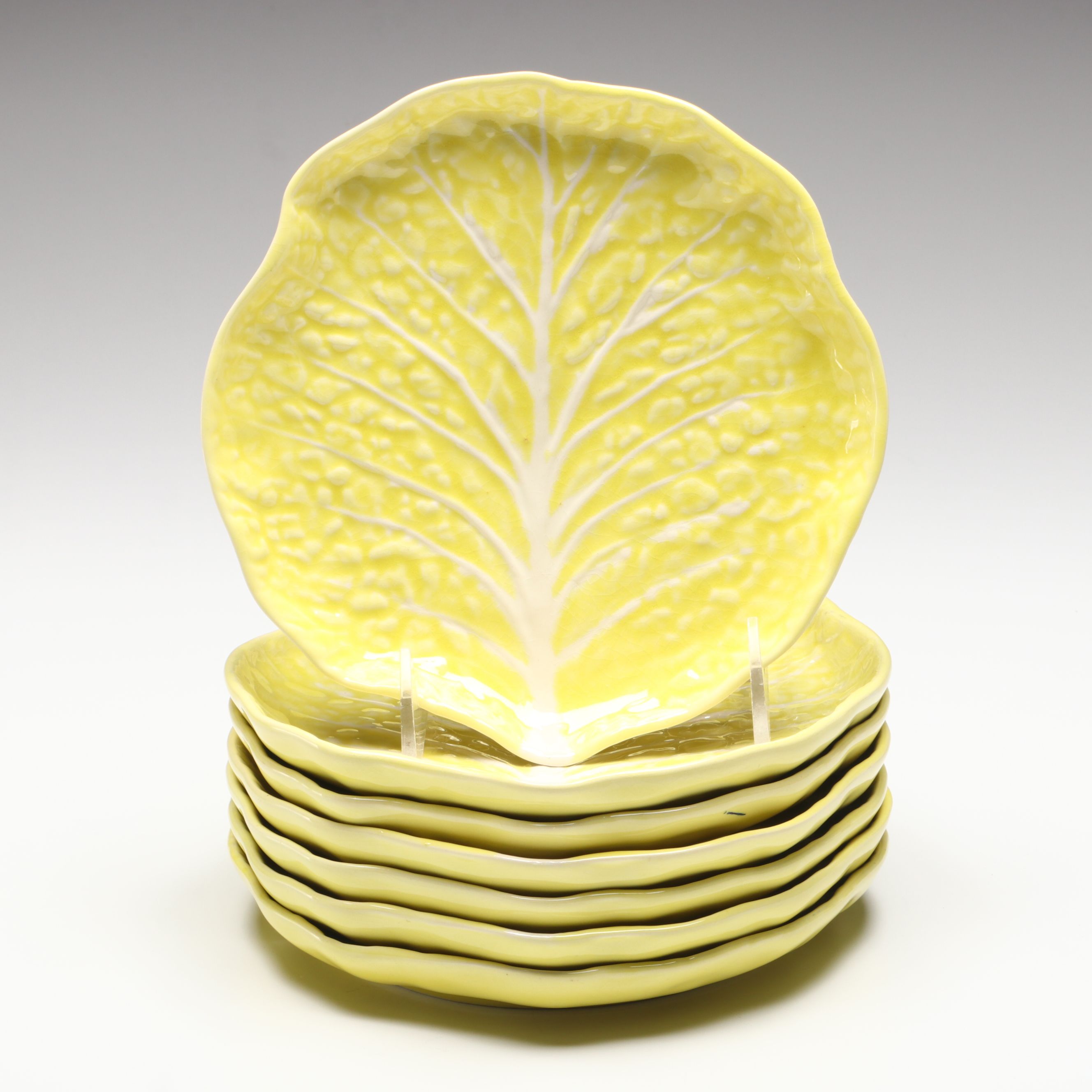 Bordallo Pinheiro and Secla Majolica Hand-Painted Leaf Plates