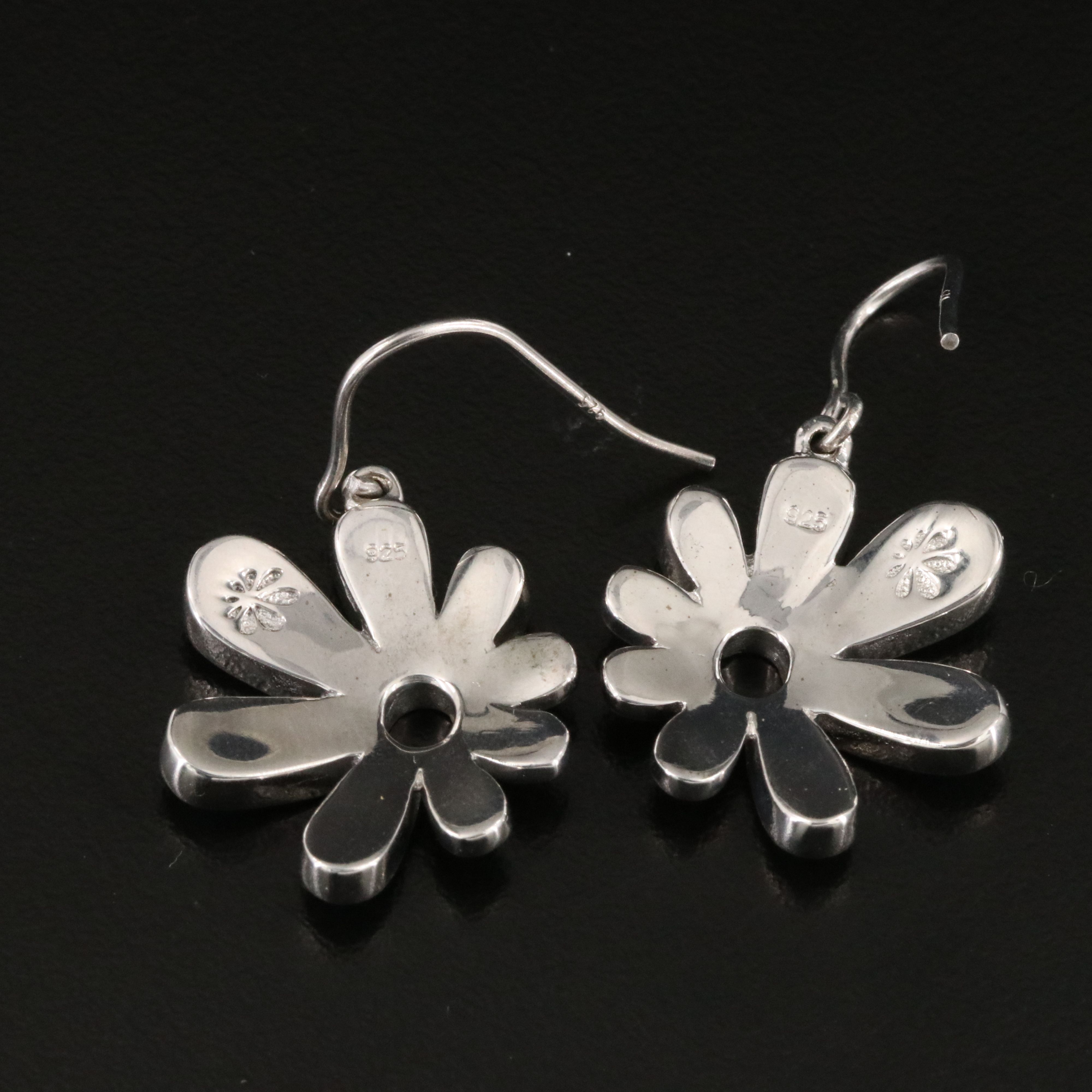 Sterling Larimar and CZ Flower Earrings