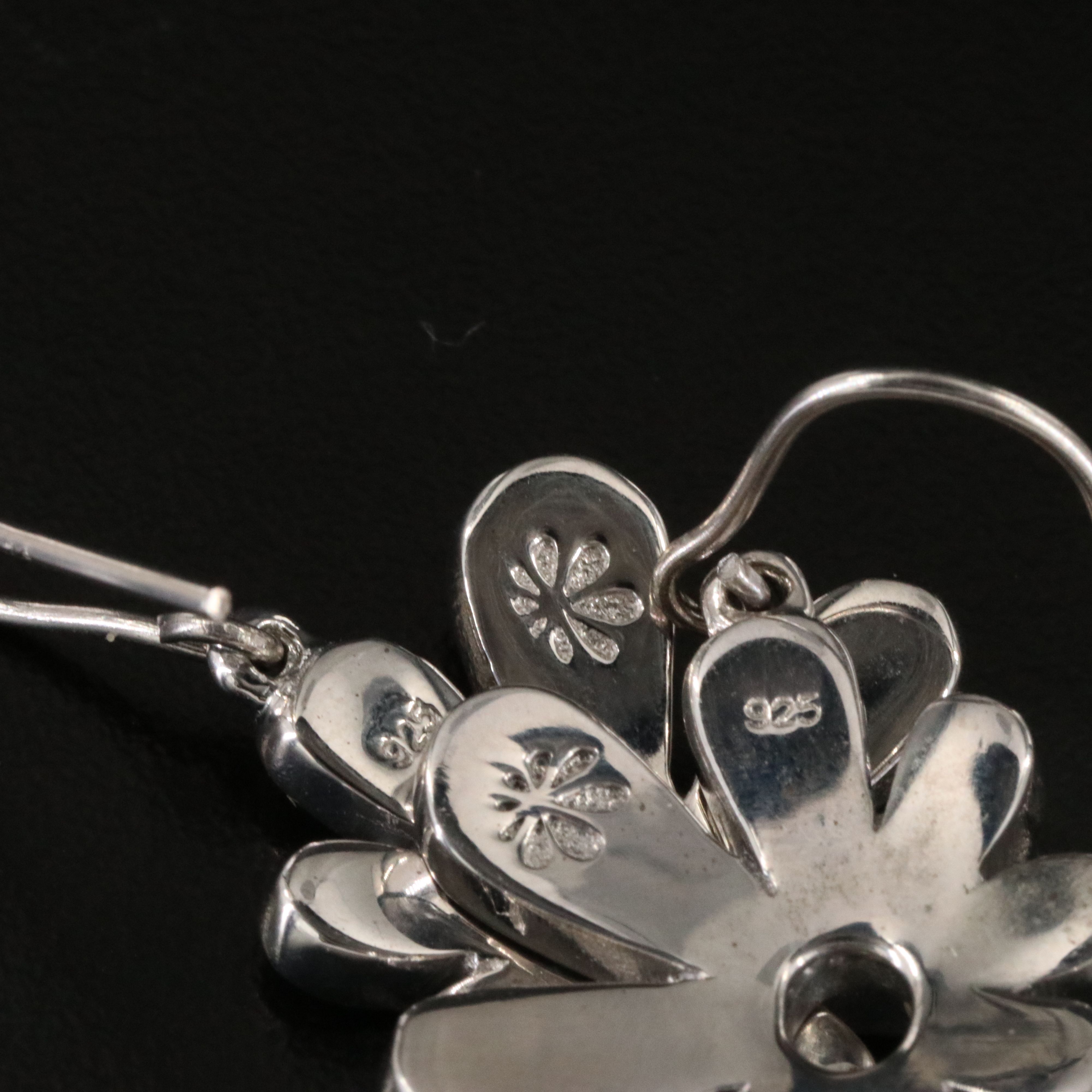 Sterling Larimar and CZ Flower Earrings