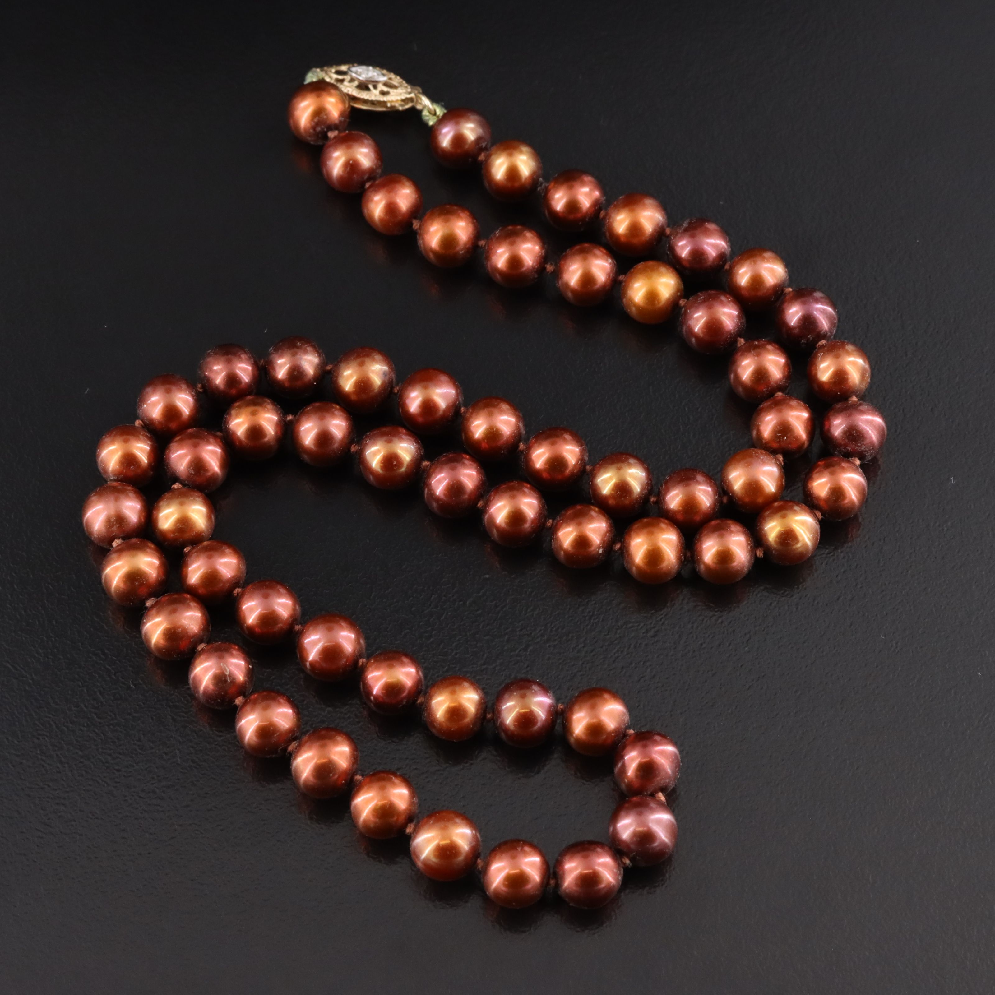 14K Pearl Necklace with Diamond Accent