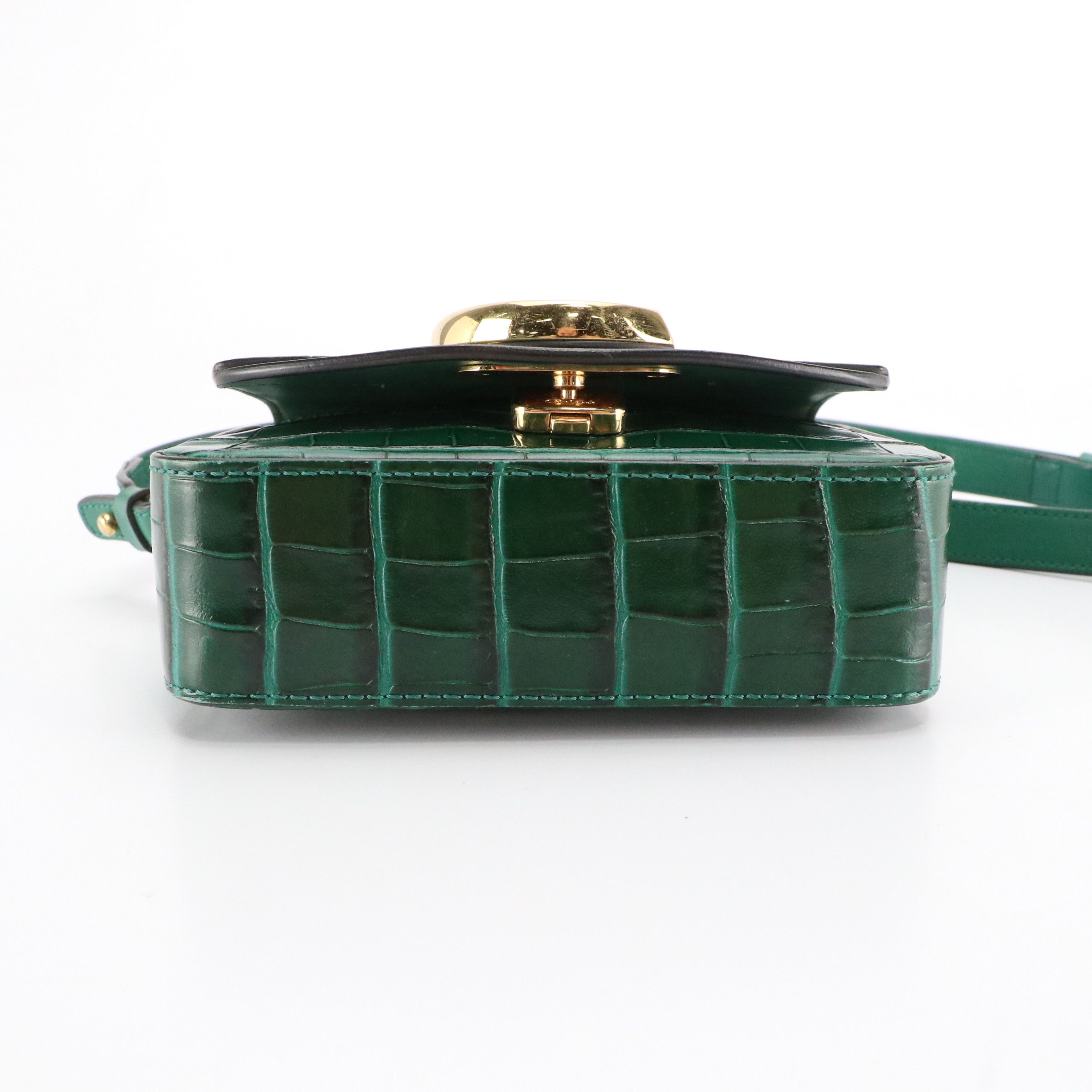 Chloé Mini C Double Carry Bag in Dark Green Croc Embossed and Smooth Leather