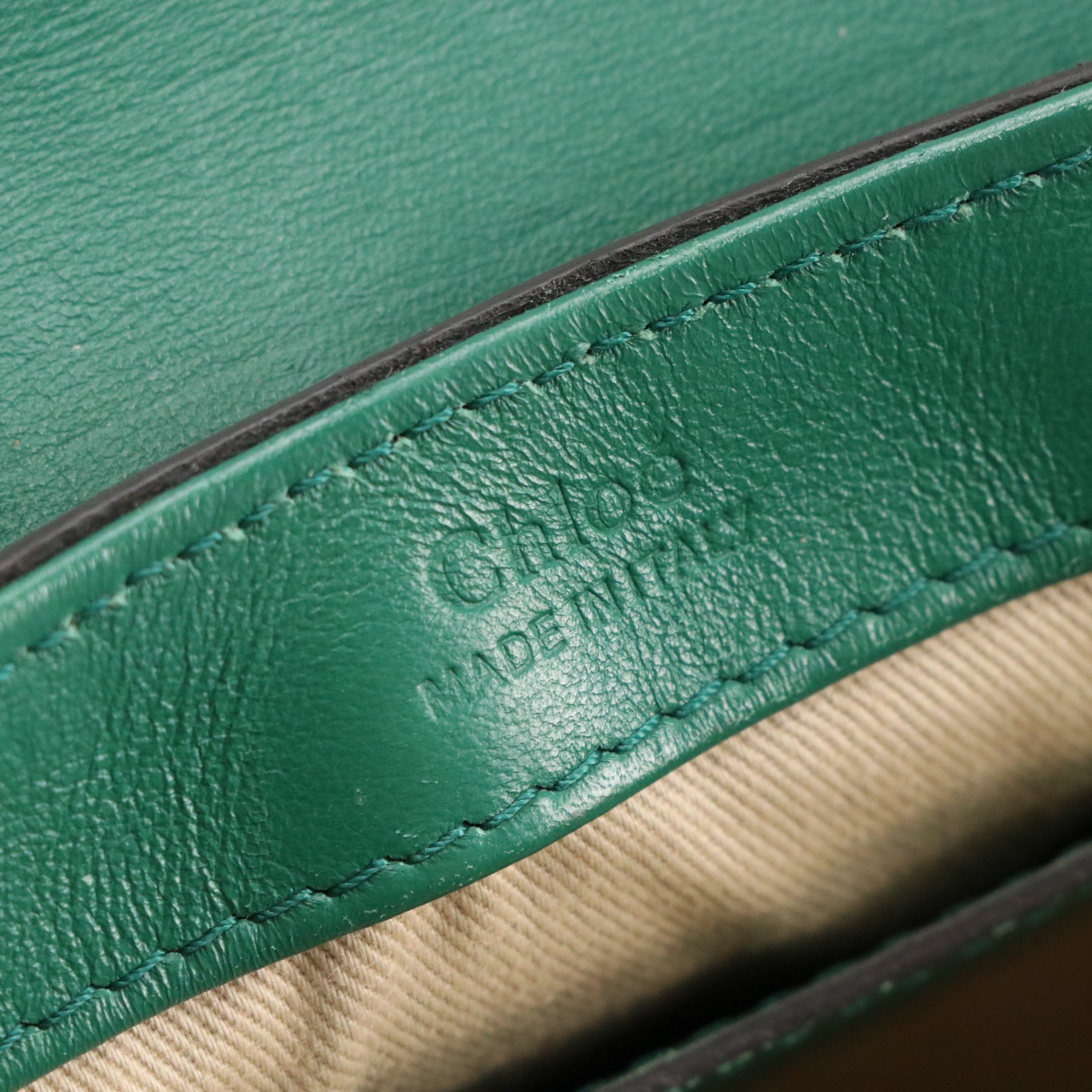 Chloé Mini C Double Carry Bag in Dark Green Croc Embossed and Smooth Leather