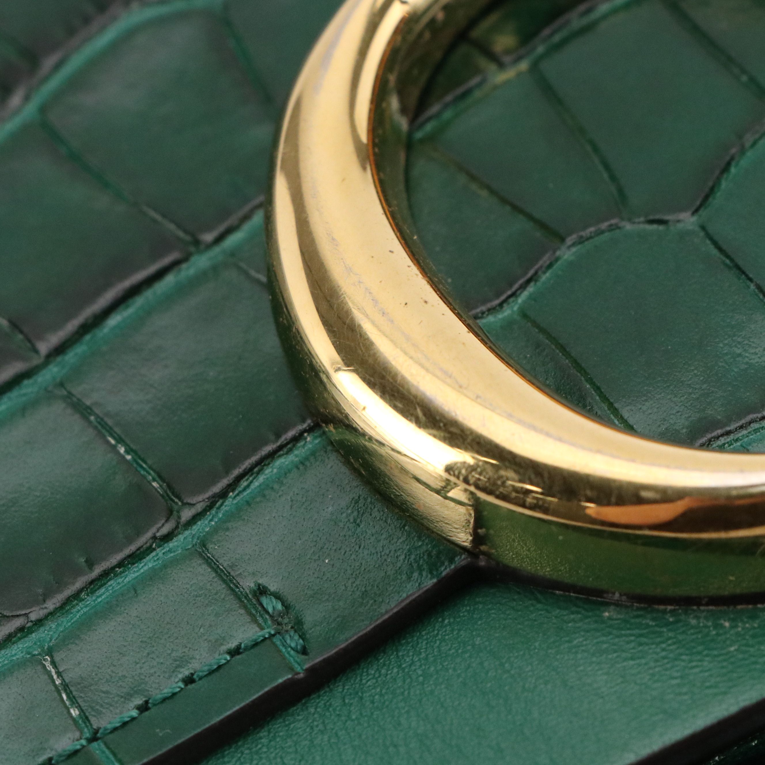 Chloé Mini C Double Carry Bag in Dark Green Croc Embossed and Smooth Leather