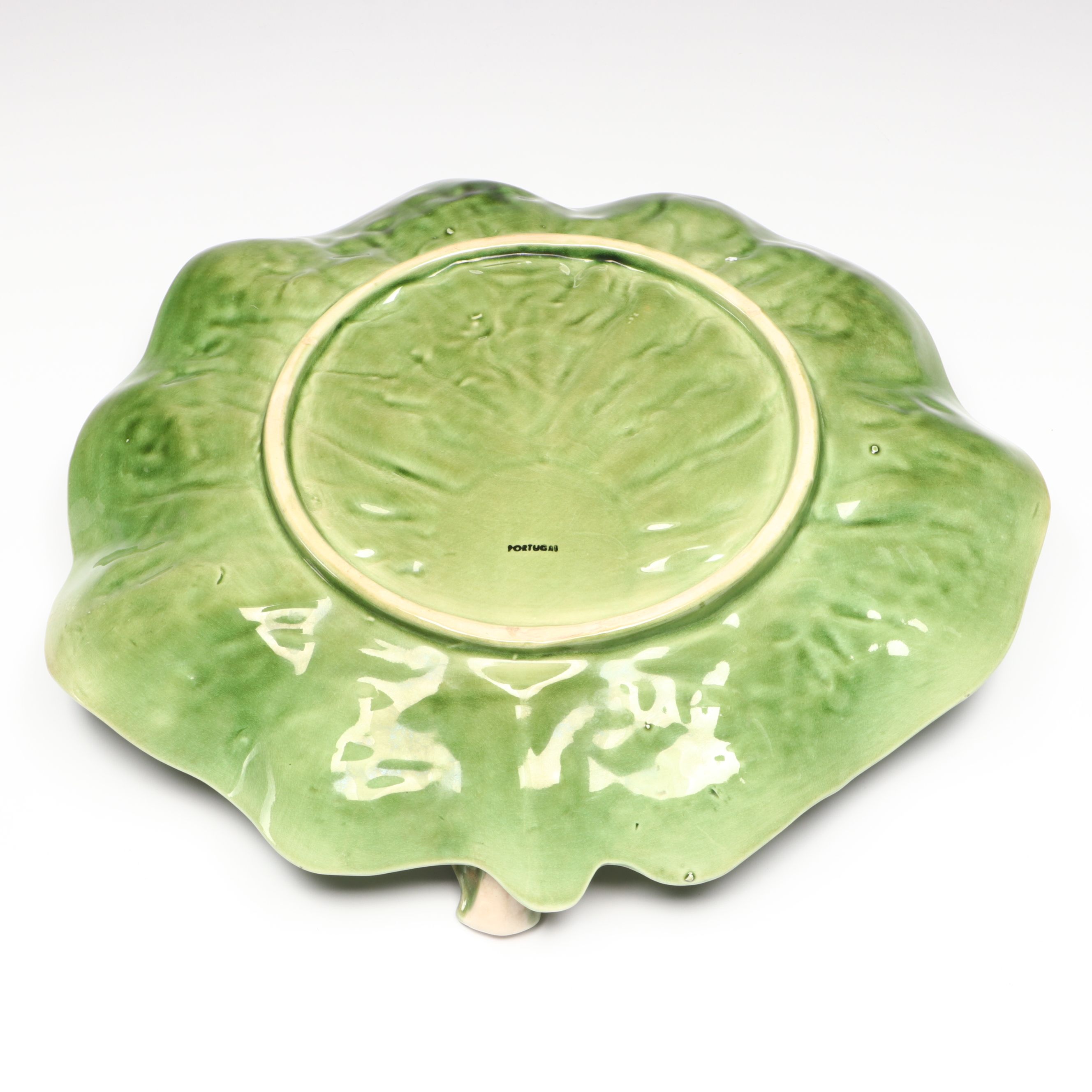 Portugese Ceramic Majolica Cabbage Chip and Dips