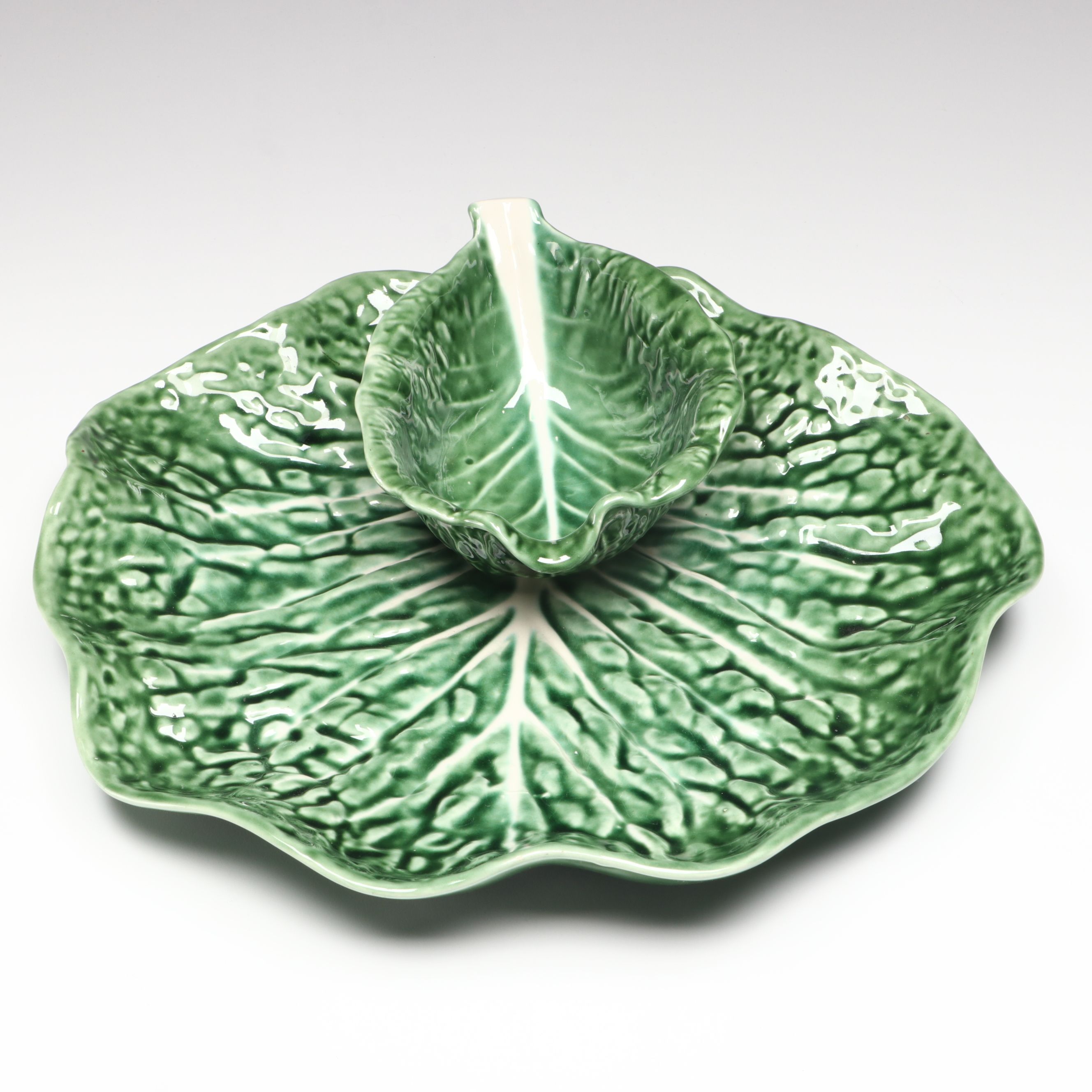 Portugese Ceramic Majolica Cabbage Chip and Dips
