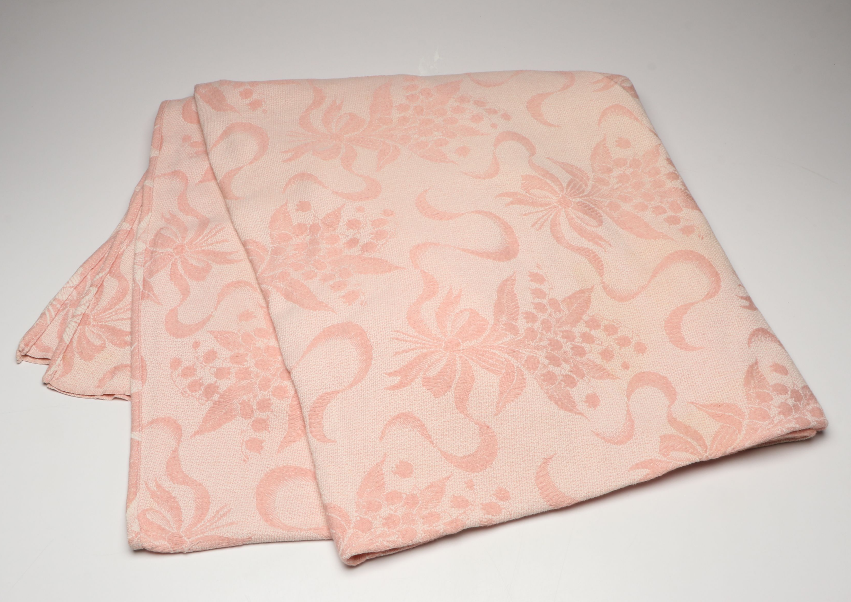 Pink Floral and Ribbon Designed Fabric Blankets, Mid-20th Century