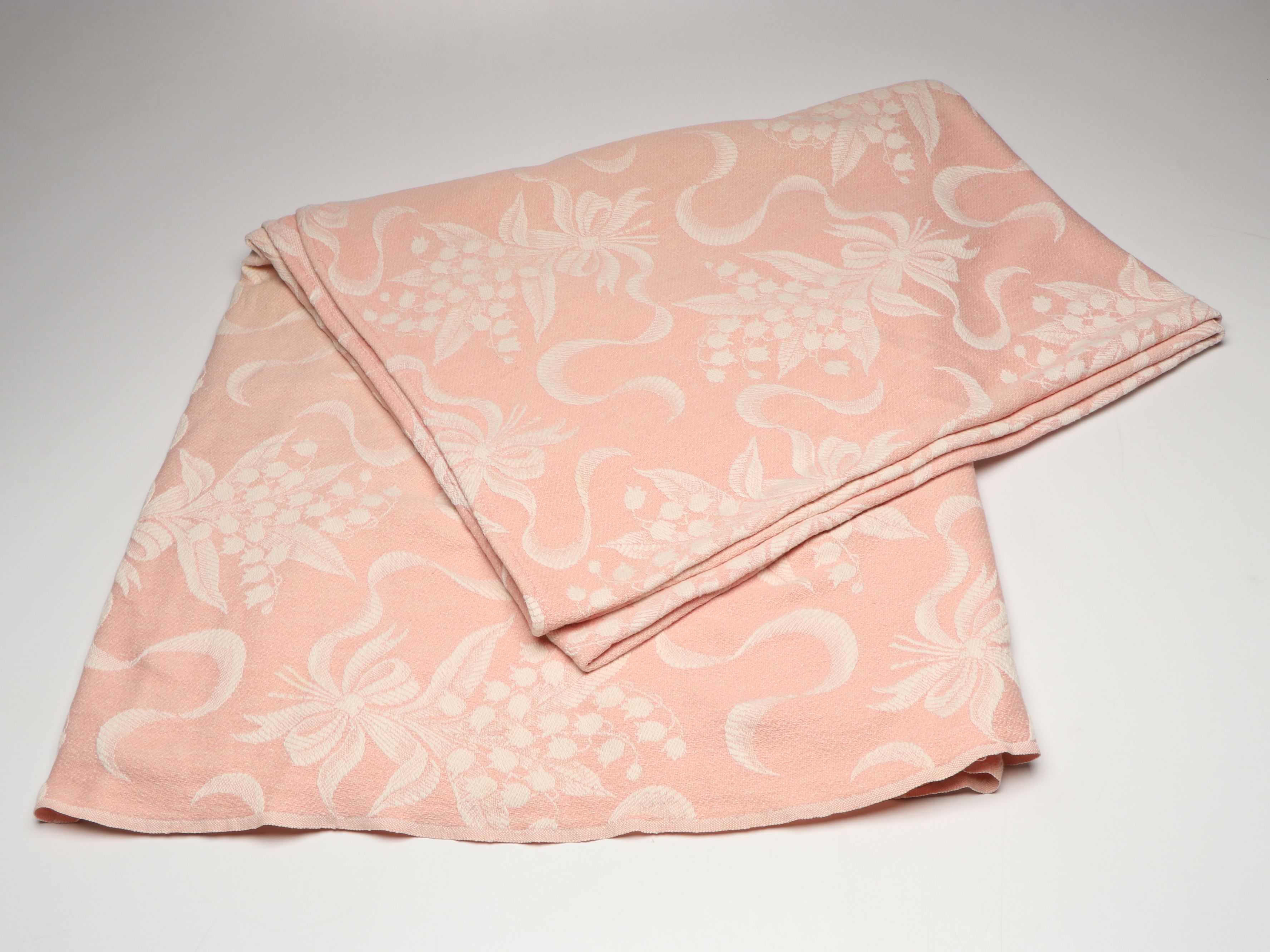 Pink Floral and Ribbon Designed Fabric Blankets, Mid-20th Century