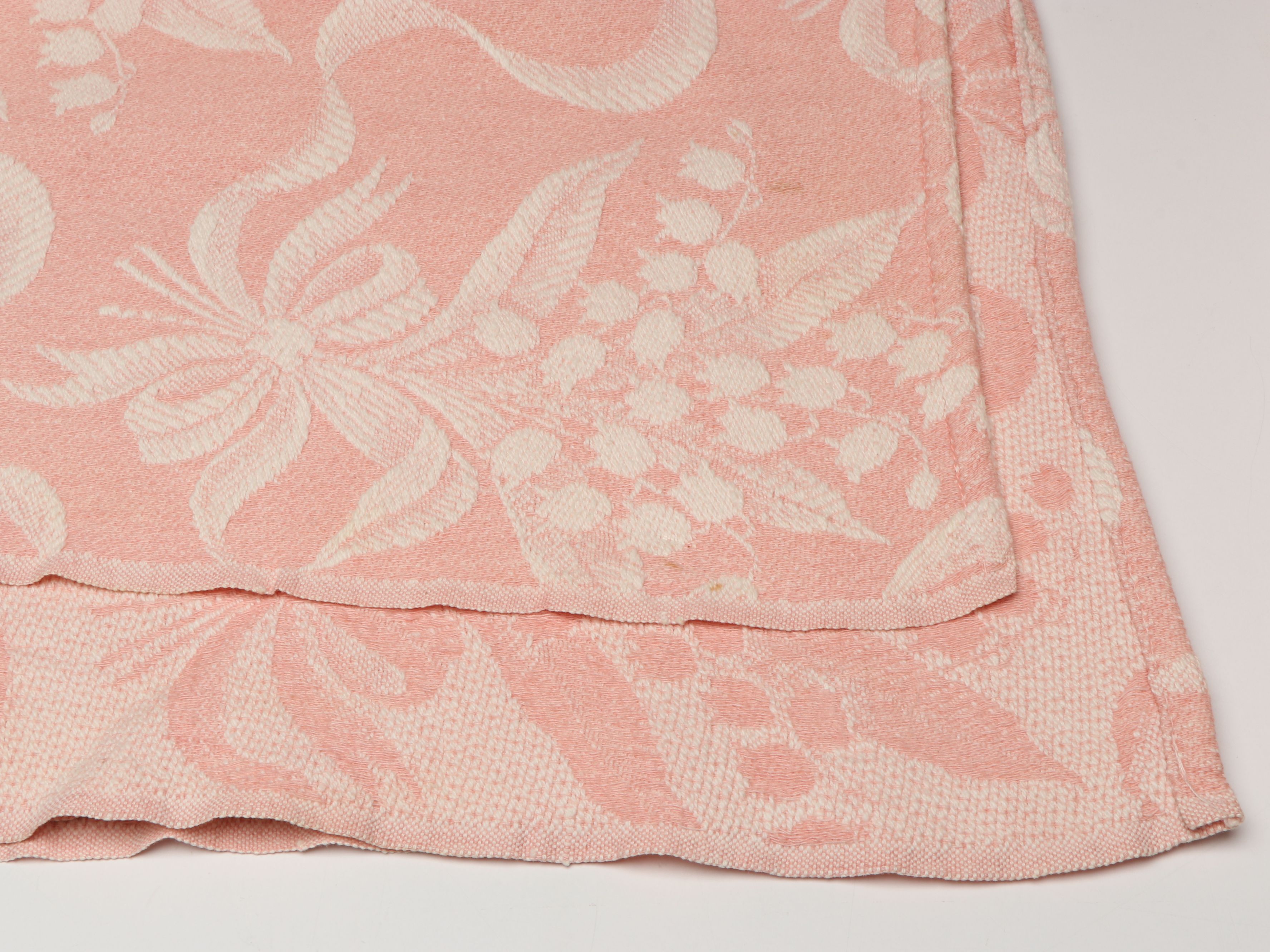 Pink Floral and Ribbon Designed Fabric Blankets, Mid-20th Century