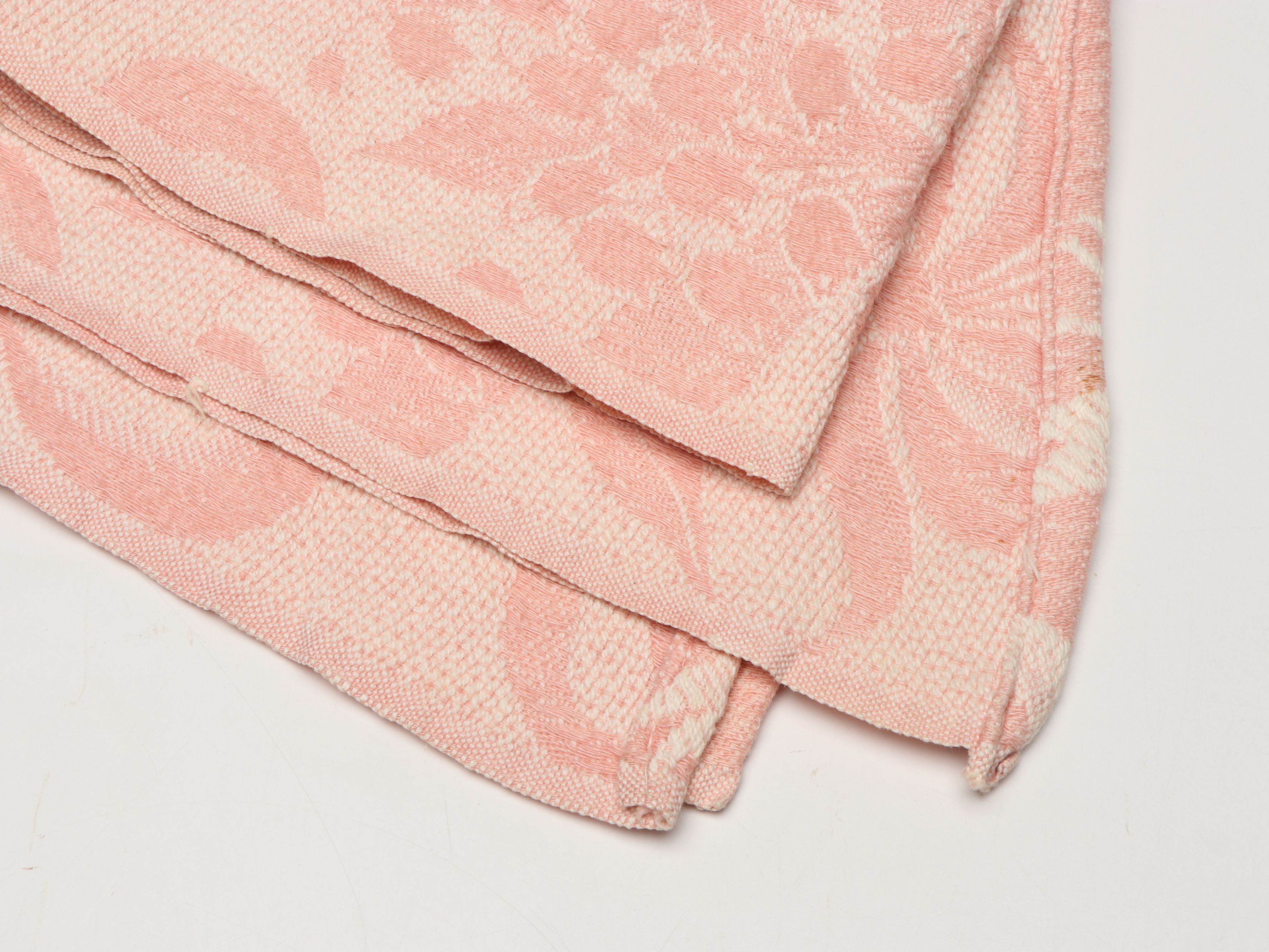 Pink Floral and Ribbon Designed Fabric Blankets, Mid-20th Century