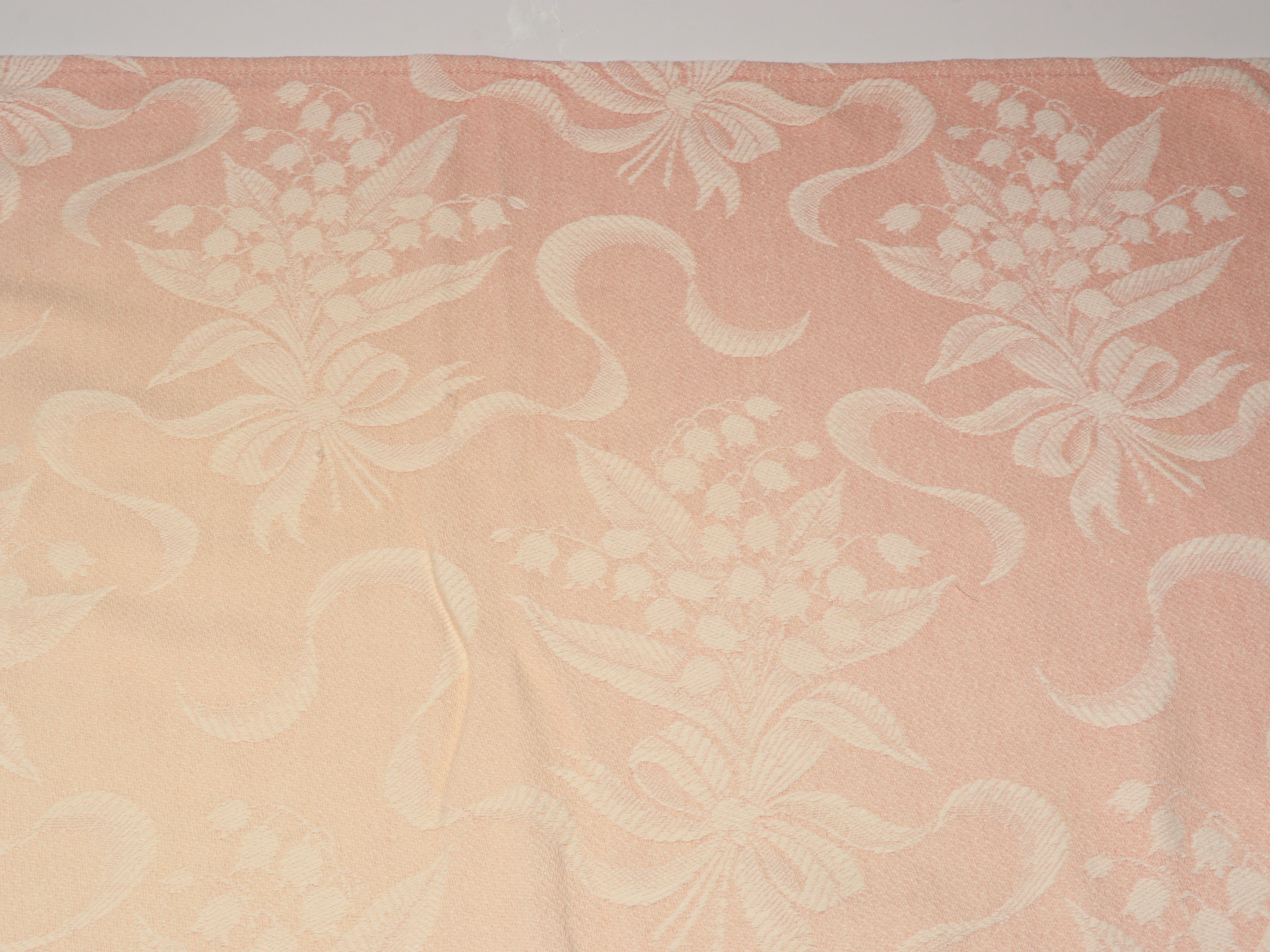 Pink Floral and Ribbon Designed Fabric Blankets, Mid-20th Century