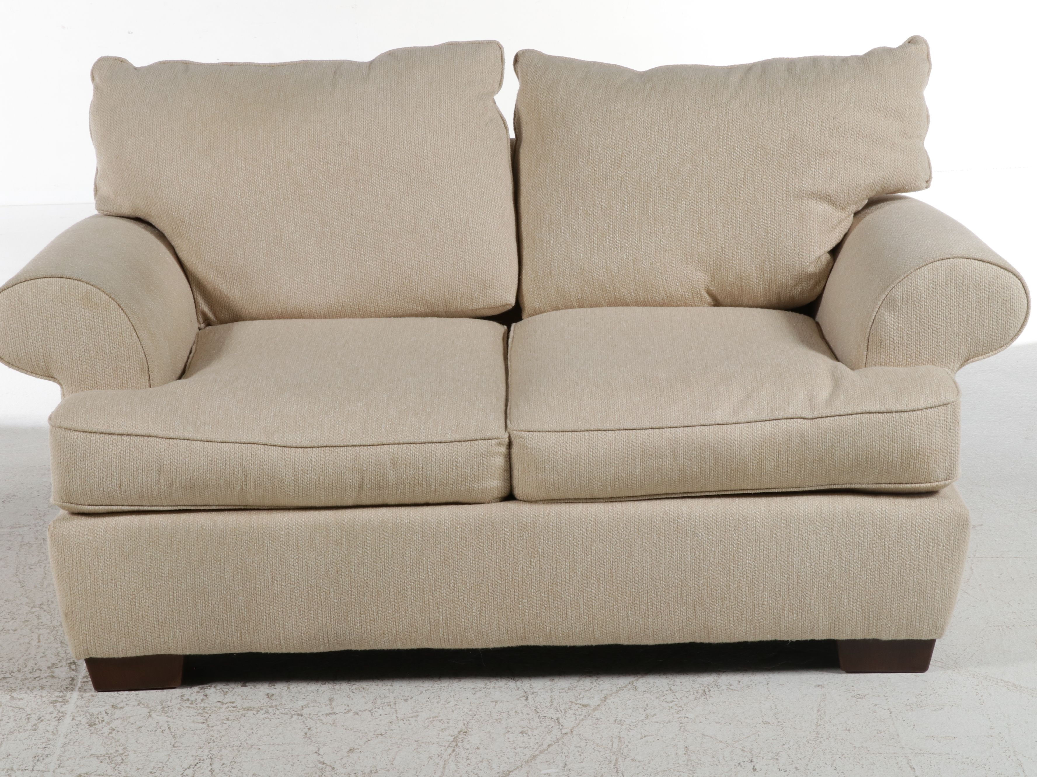 Bauhaus Furniture Group Transitional Beige Upholstered Loveseat, 21st Century