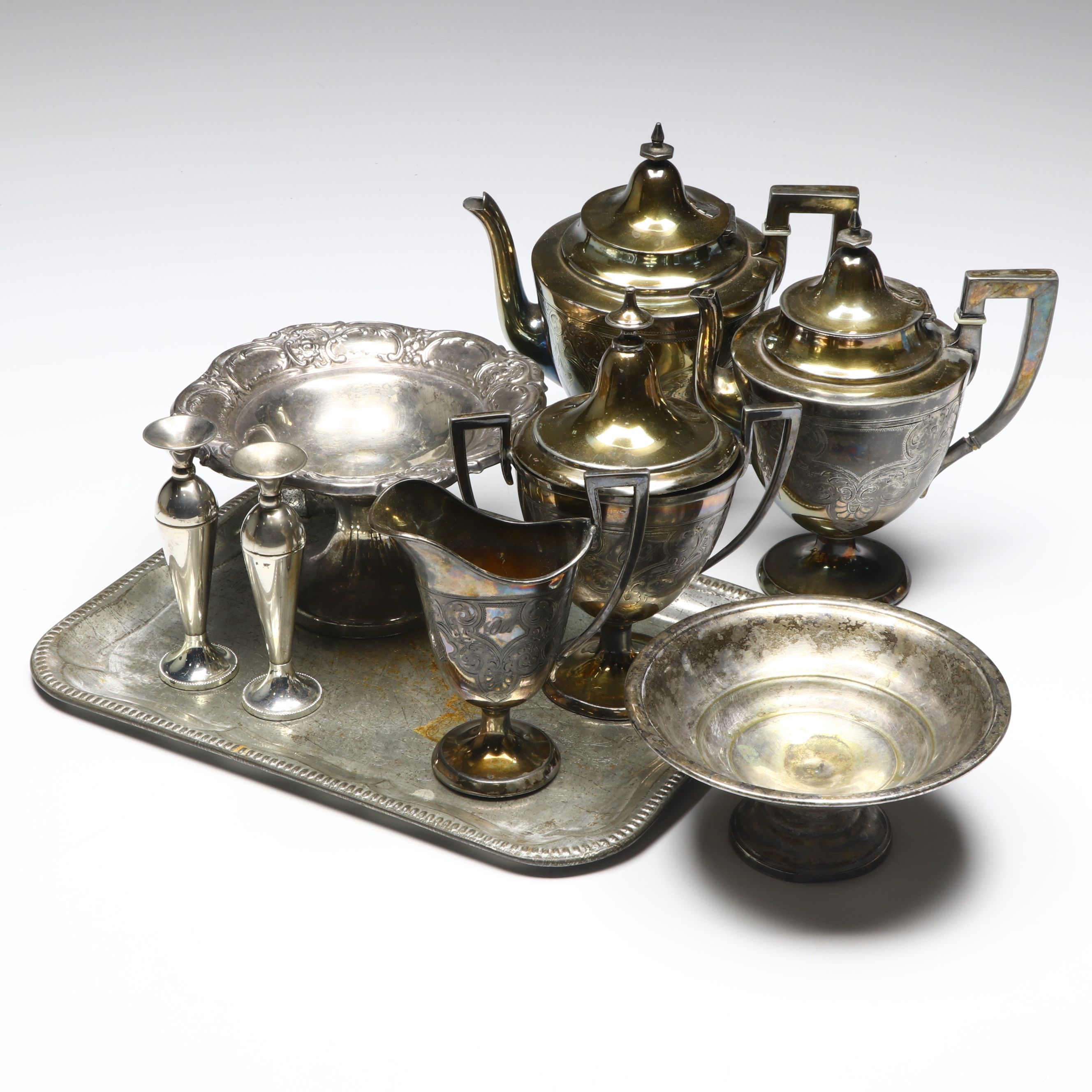 Wilcox Art Deco Style Tea Service with More Silver Plate Tableware