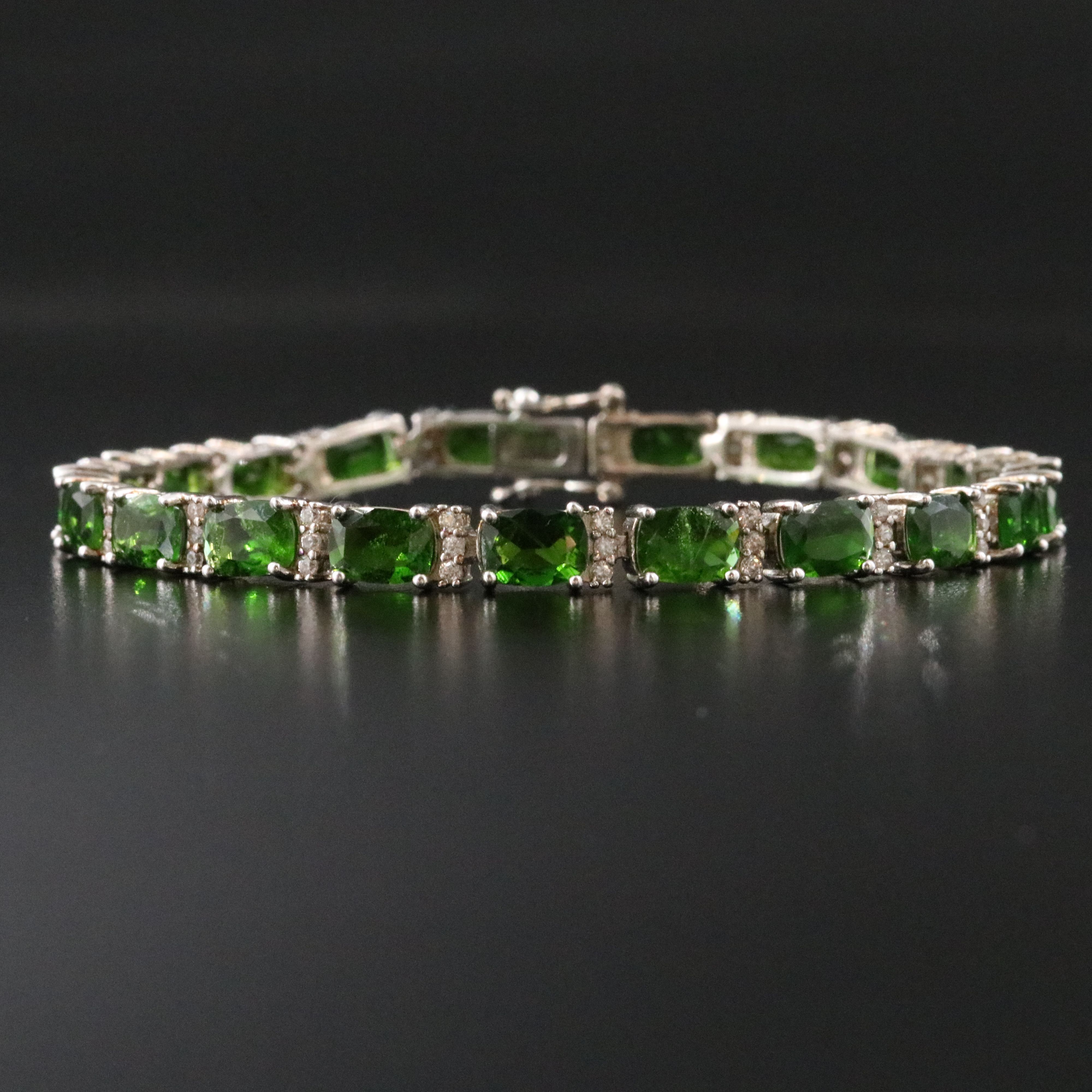 Sterling Diopside and White Zircon Bracelet