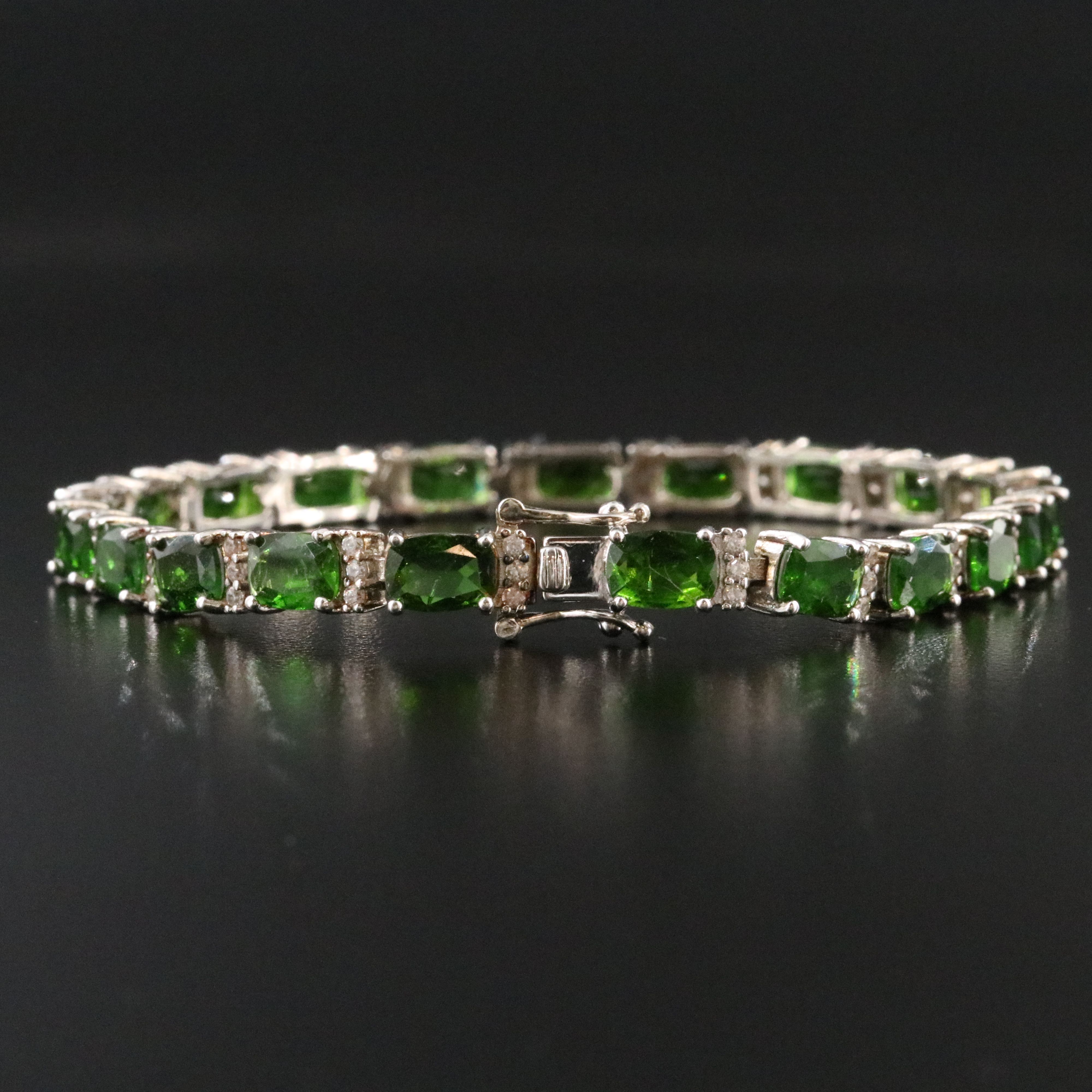 Sterling Diopside and White Zircon Bracelet