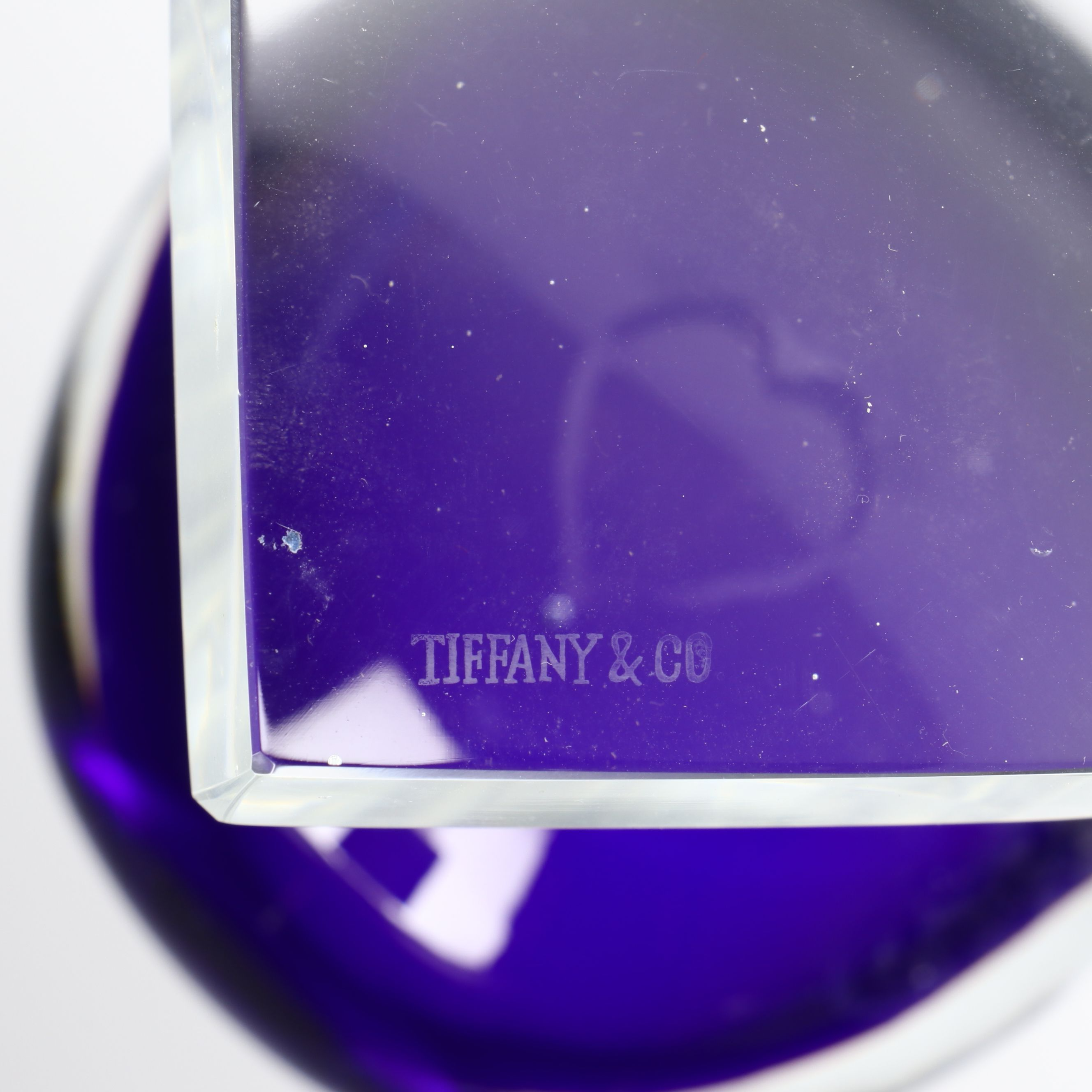 Tiffany & Co. Heart-Shaped Crystal Paperweight with Other Cobalt Art Glass
