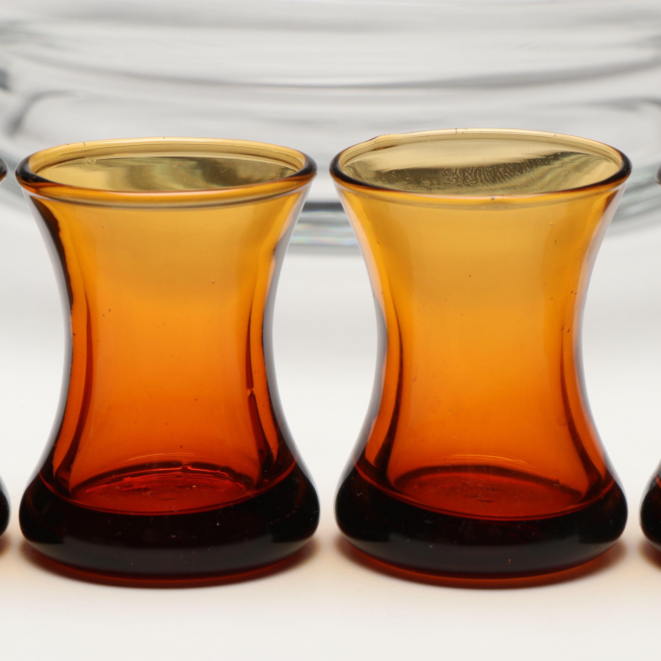 Viski Footed Glass Punch Bowl with Amber Carafe and Cordial Glasses