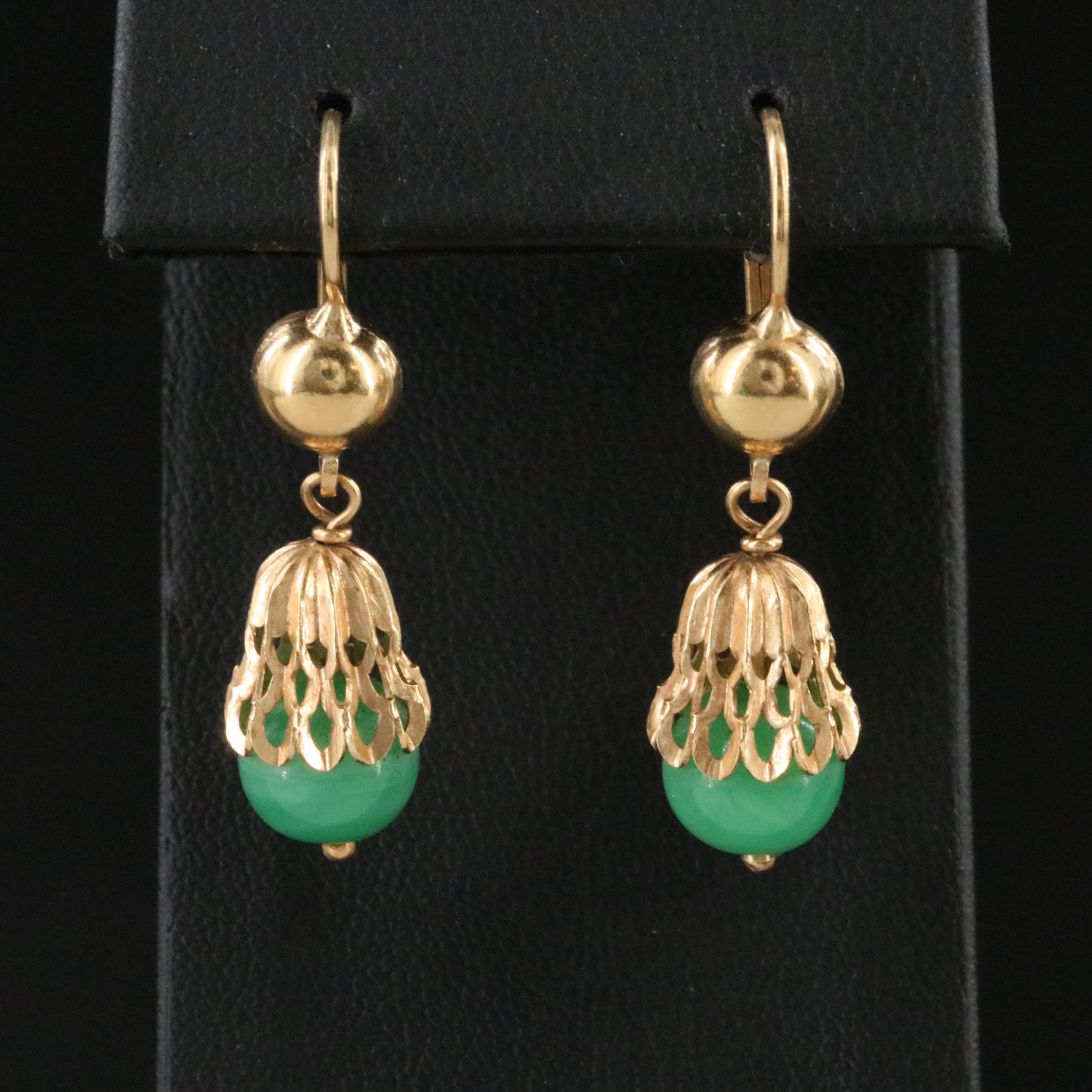 18K annd 14K Glass Fluted Earrings