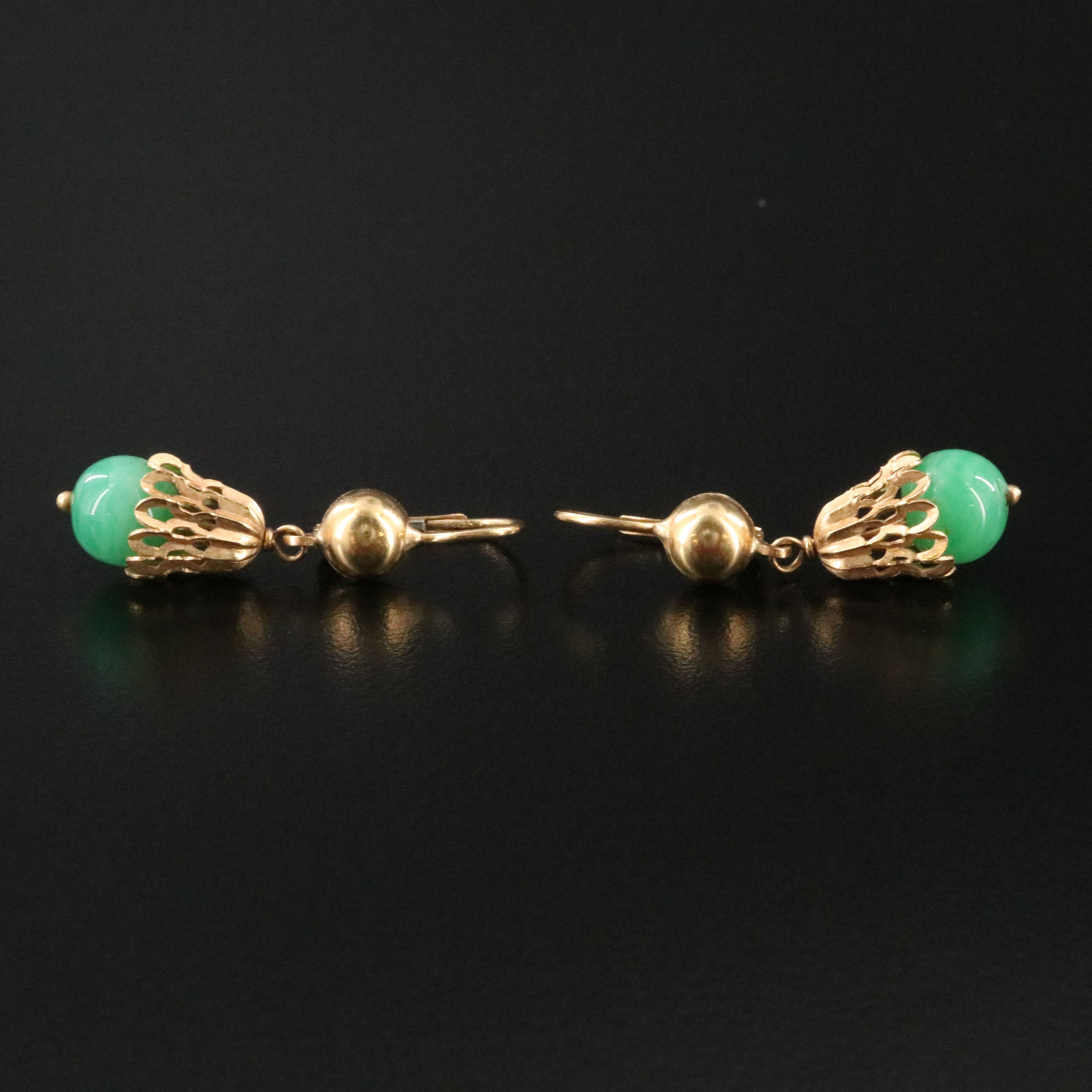 18K annd 14K Glass Fluted Earrings