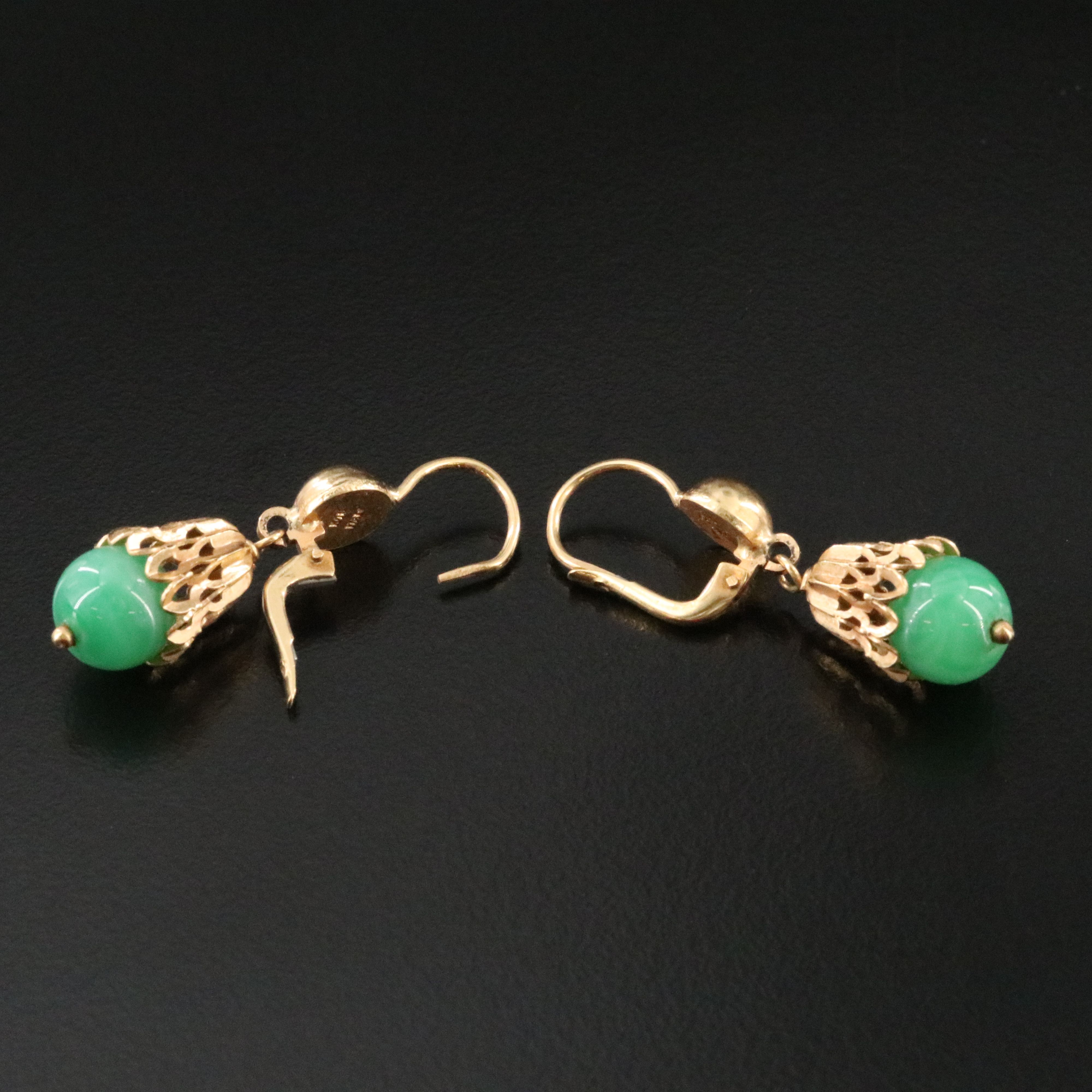 18K annd 14K Glass Fluted Earrings