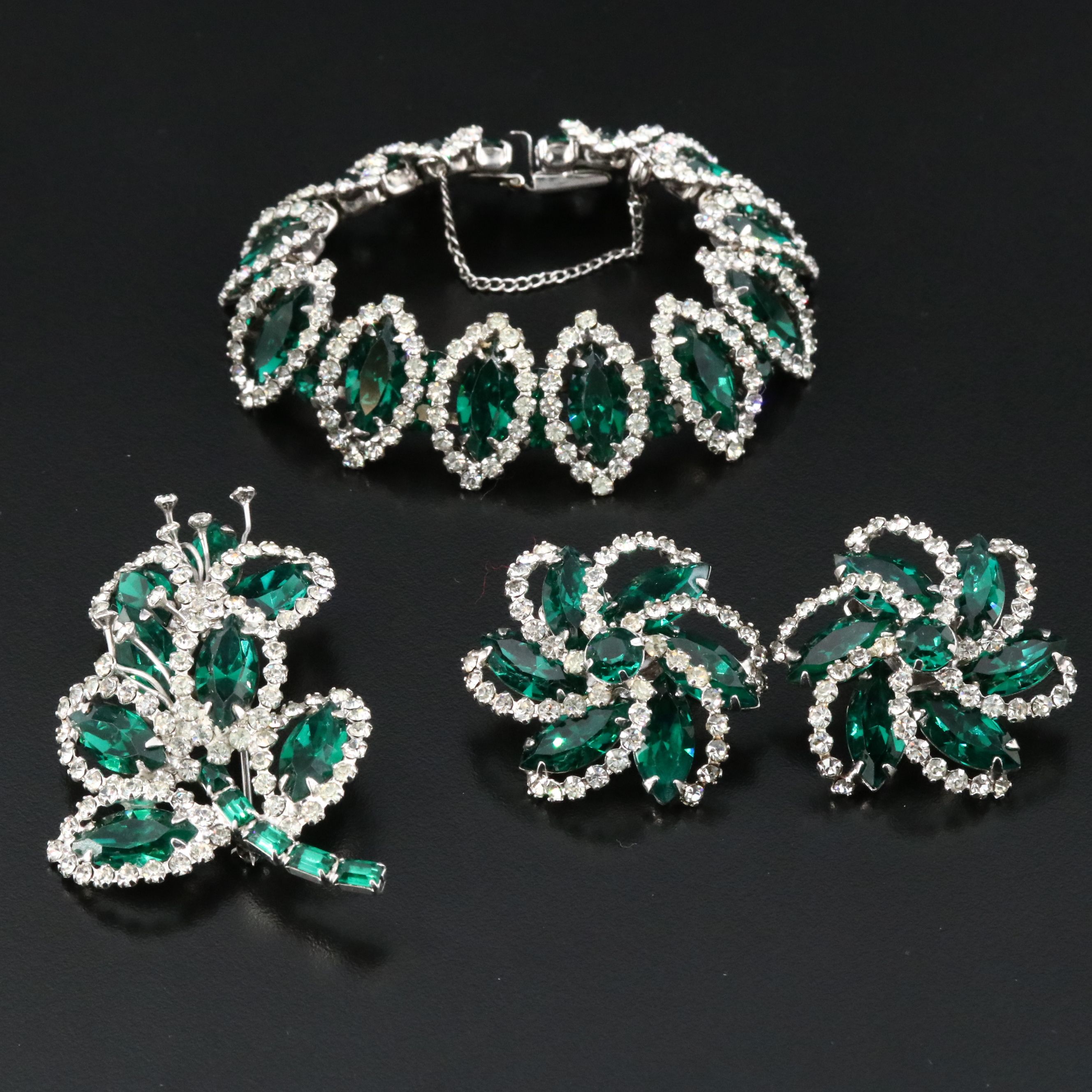 Weiss Rhinestone Floral and Leaf Demi-Parure