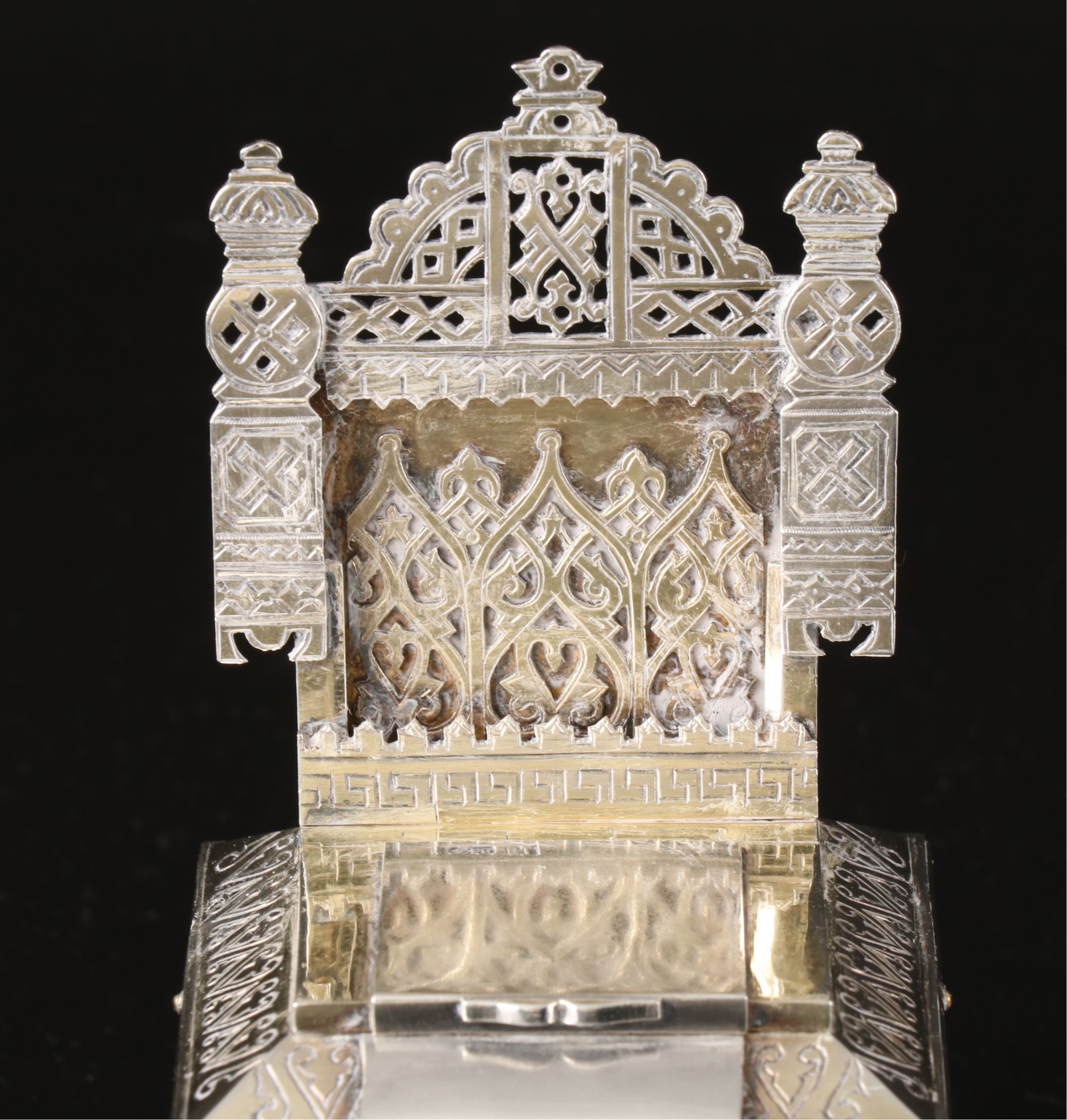Russian 800 Silver Salt Cellar Throne with Enamel Accents, 1886
