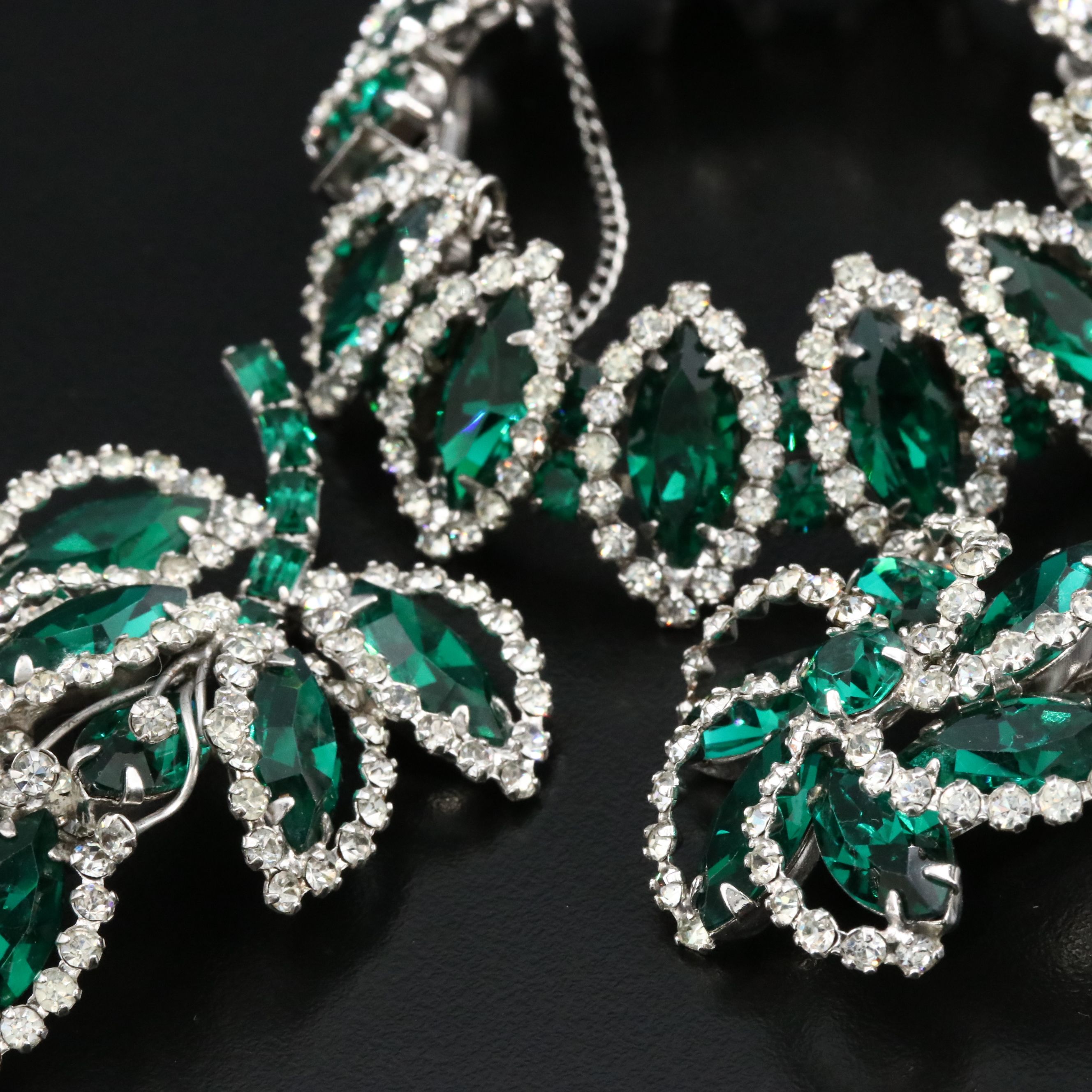 Weiss Rhinestone Floral and Leaf Demi-Parure