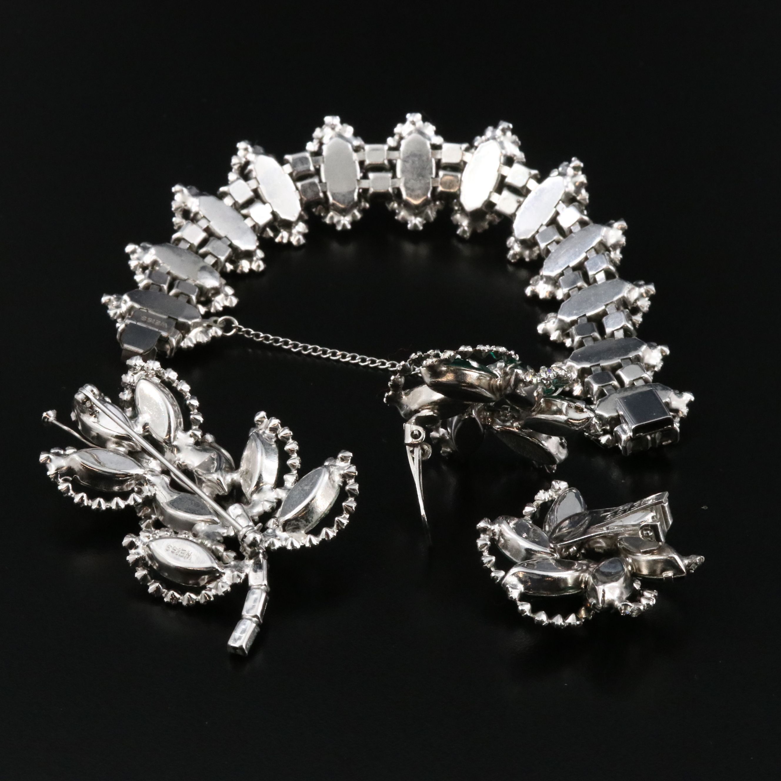 Weiss Rhinestone Floral and Leaf Demi-Parure