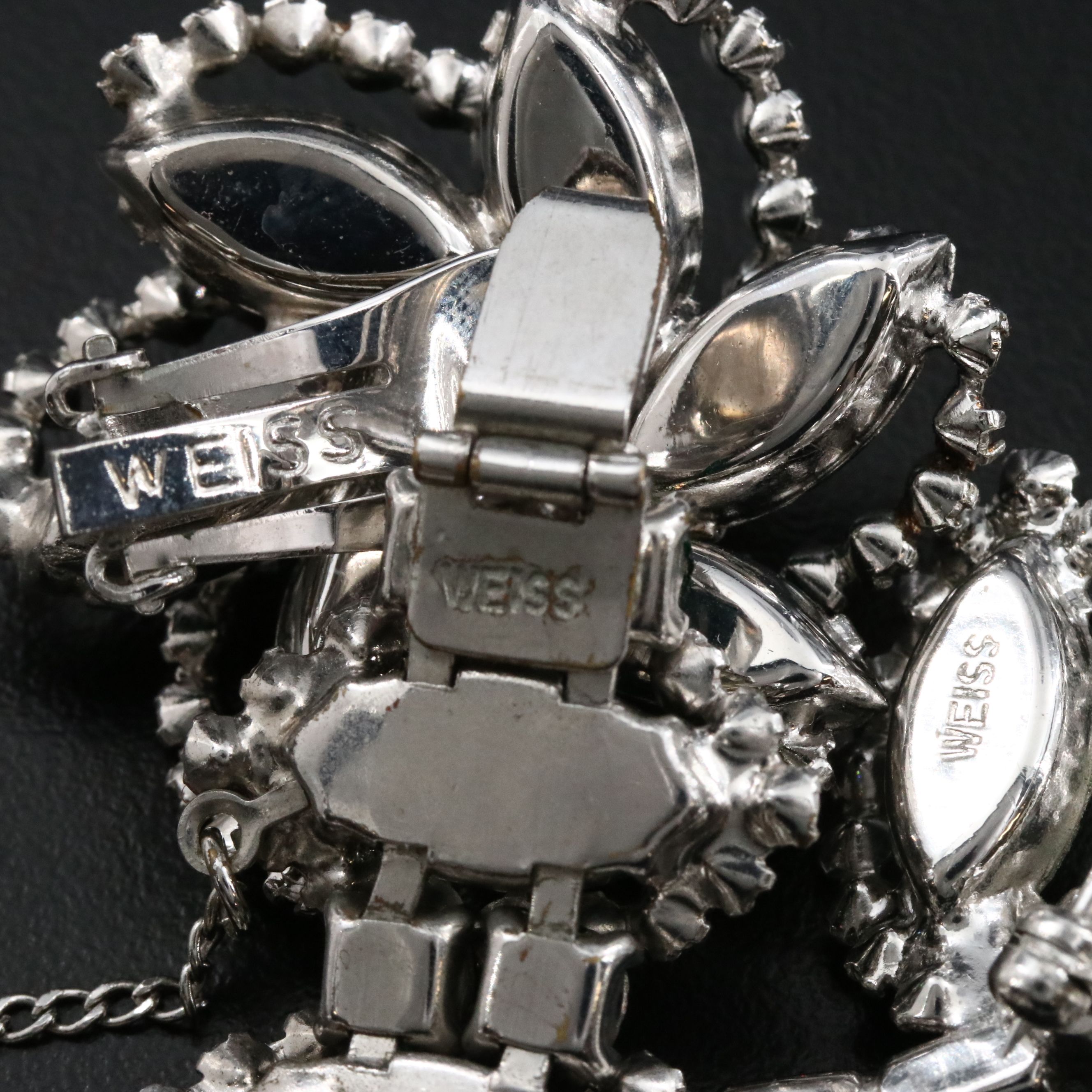 Weiss Rhinestone Floral and Leaf Demi-Parure