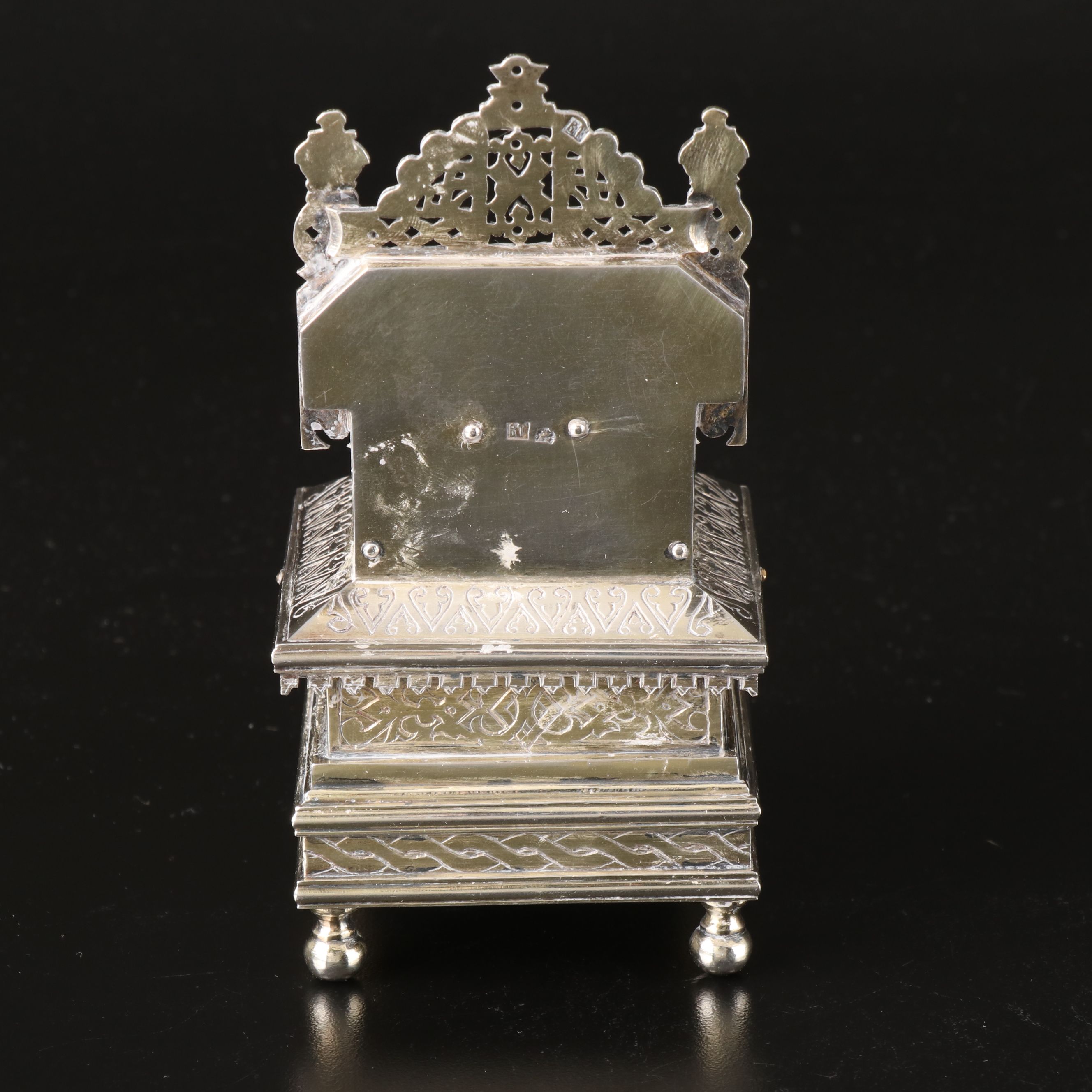 Russian 800 Silver Salt Cellar Throne with Enamel Accents, 1886