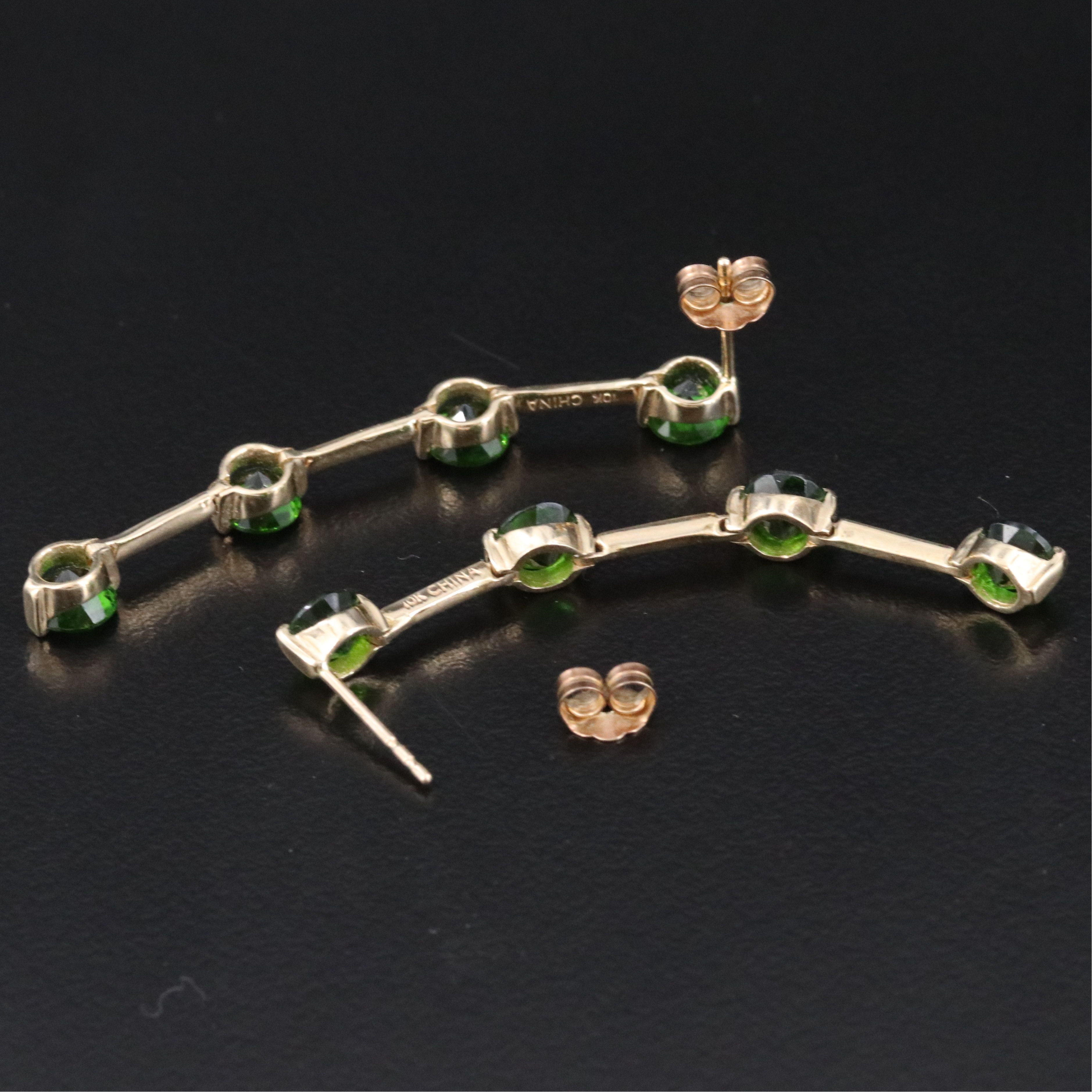 10K Diopside Bar Earrings